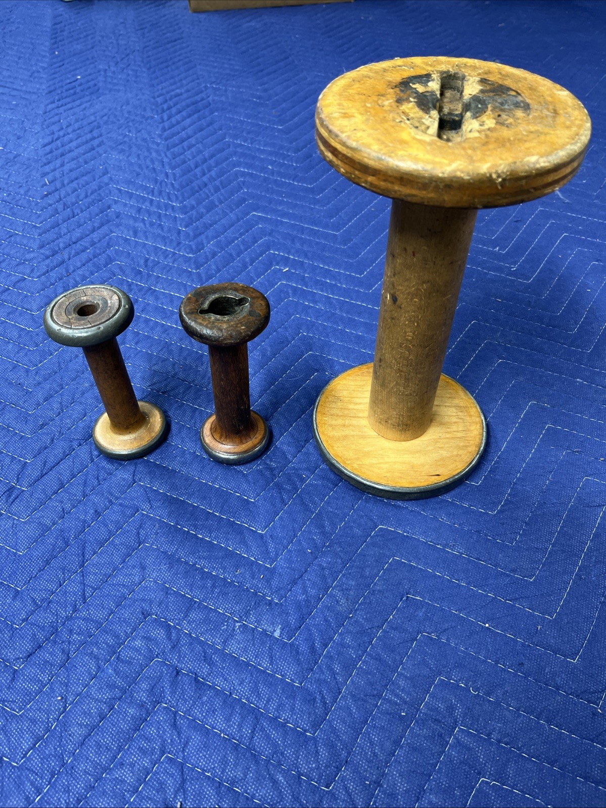 Vintage Wooden Bobbin Spool 9” Tall Red Ends No Markings Great Patina