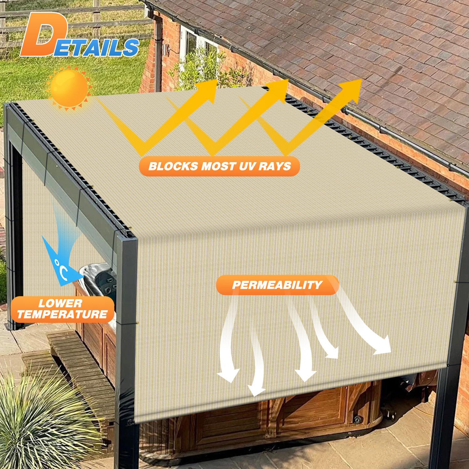 Outdoor Pergola Shade Cover Universal Replacement Awning Canopy with Rod