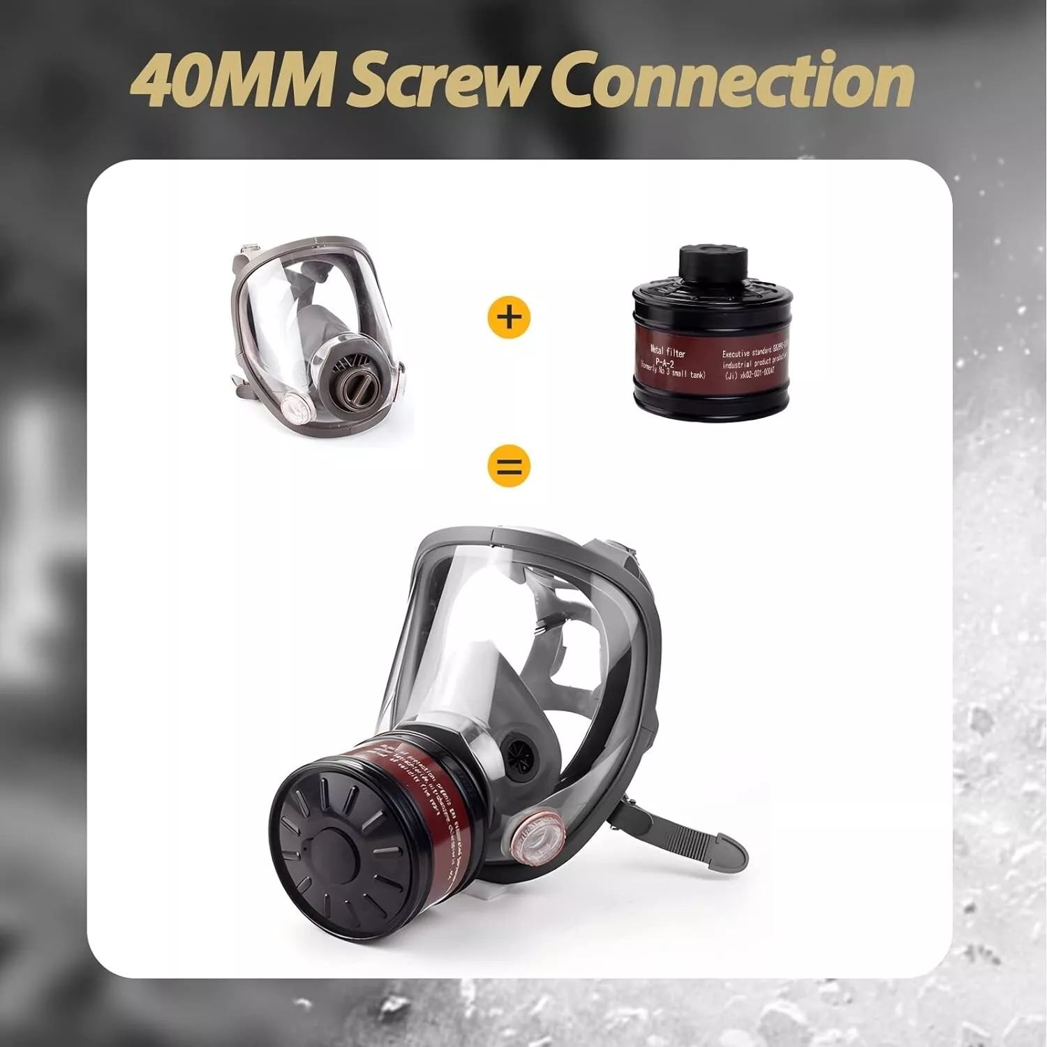 Reusable Full Face Respirator Gas Mask with 40mm Activated Carbon Filter 6800