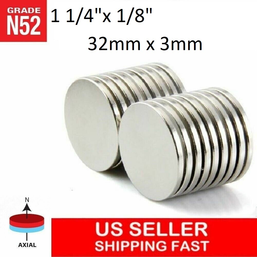 10 25 50pc 32x3mm 1.25"x 1/8" N52 Strong Disc Rare Earth Neodymium Magnet