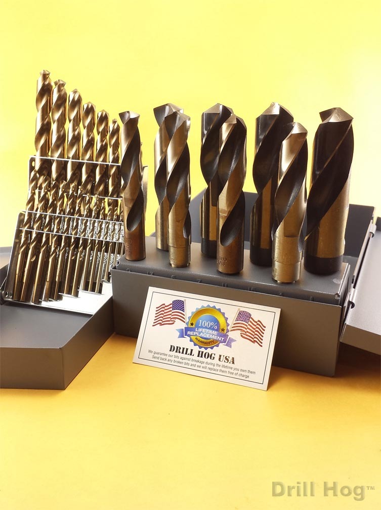 Drill Hog USA 21 Pc COBALT M42 8 Pc Silver & Deming Drill Bits Lifetime Warranty