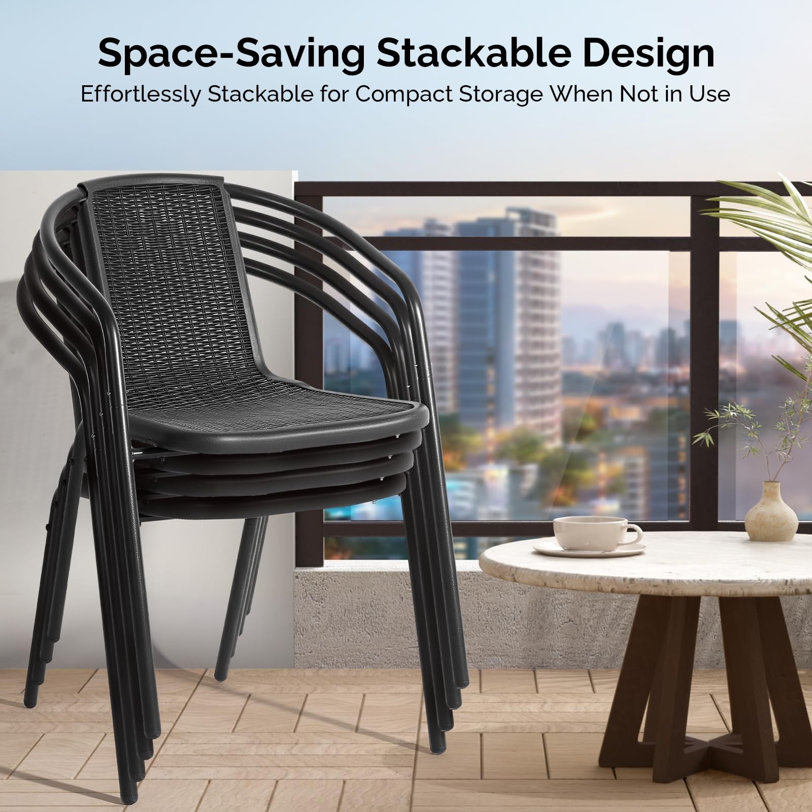 Plastic Stackable Outdoor Dining Chairs Set of 4 Black