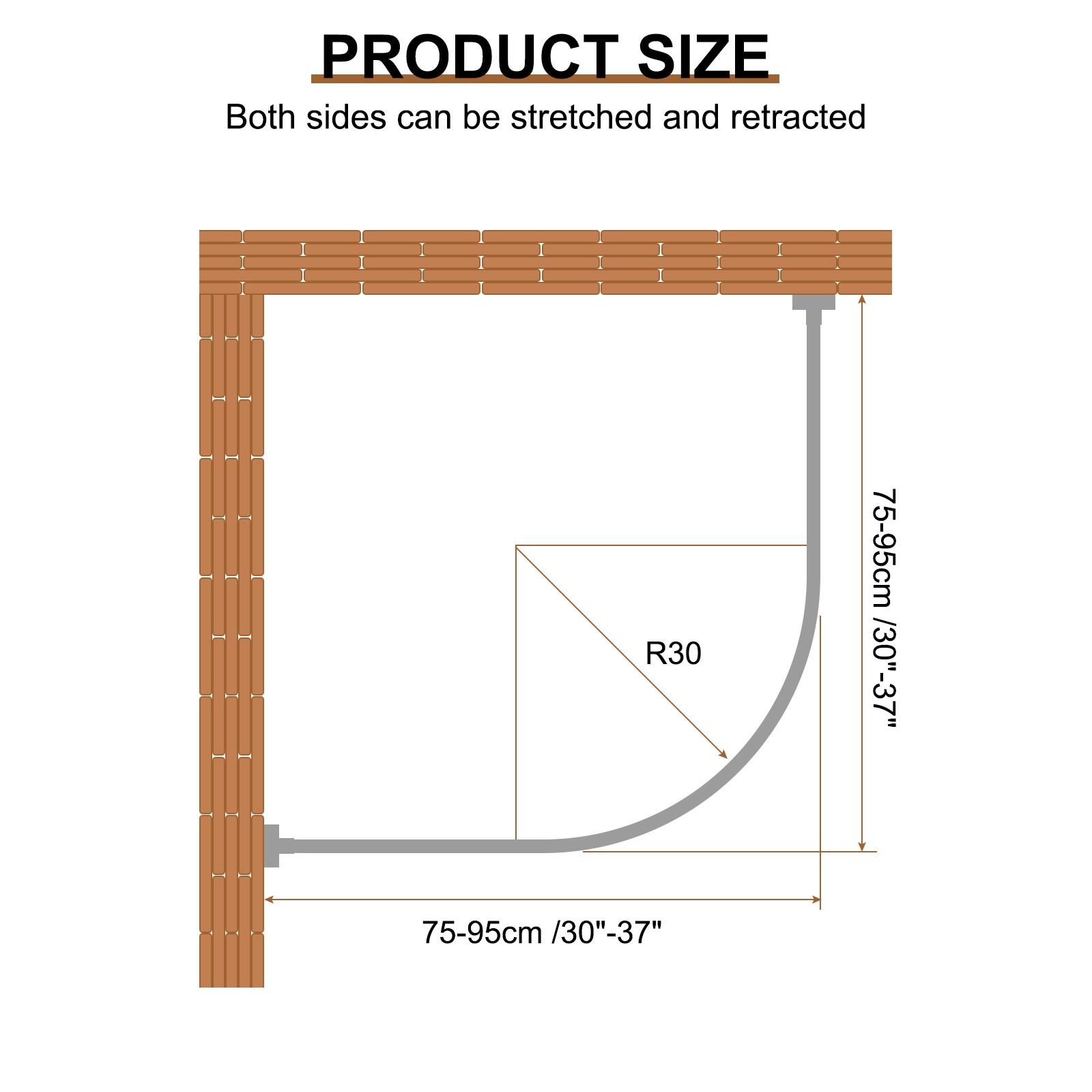 Stainless Steel L Shaped Corner Shower Curtain Rod 75-95cm/30"-37"