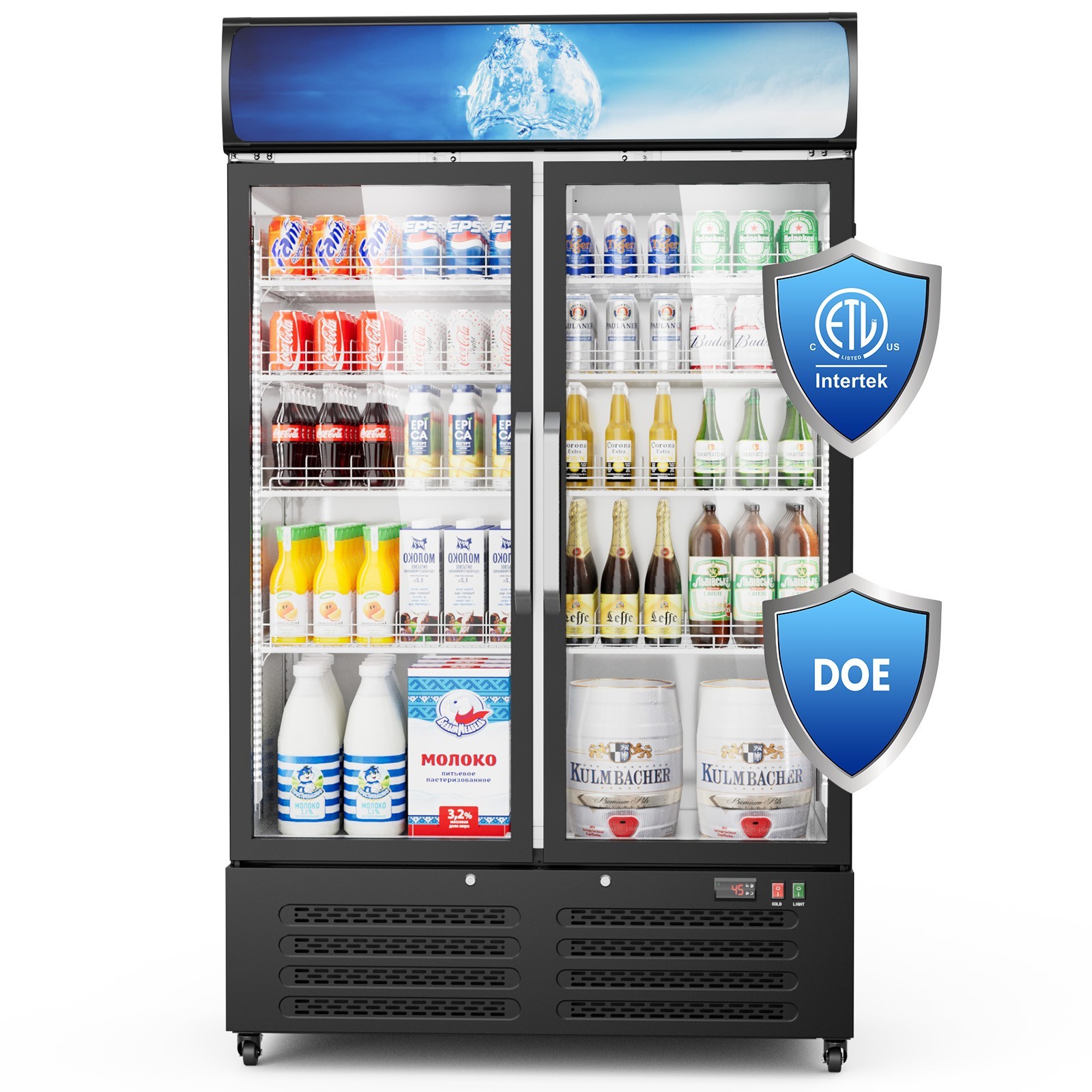 Commercial Merchandiser Refrigerator 28 CU.FT Glass Doors Beverage Refrigerators