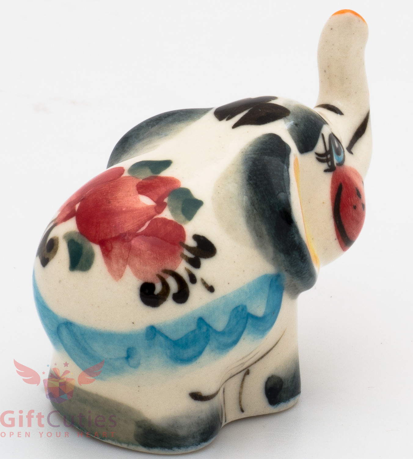 Happy Elephant Collectible Gzhel style Porcelain small Figurine hand-painted