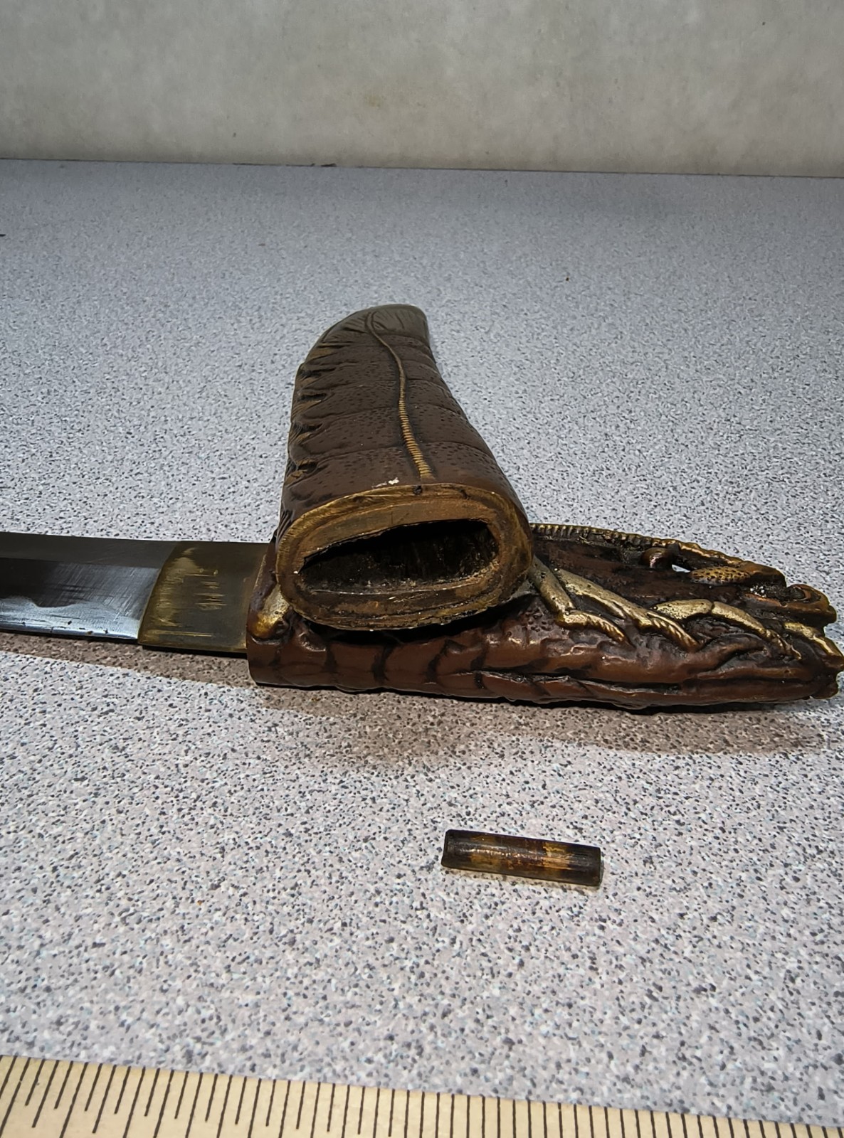 JAPANESE POST WWII SOUVENIR KNIFE & SHEATH UNIQUE TANTO SPINEY LOBSTER ENGRAVED