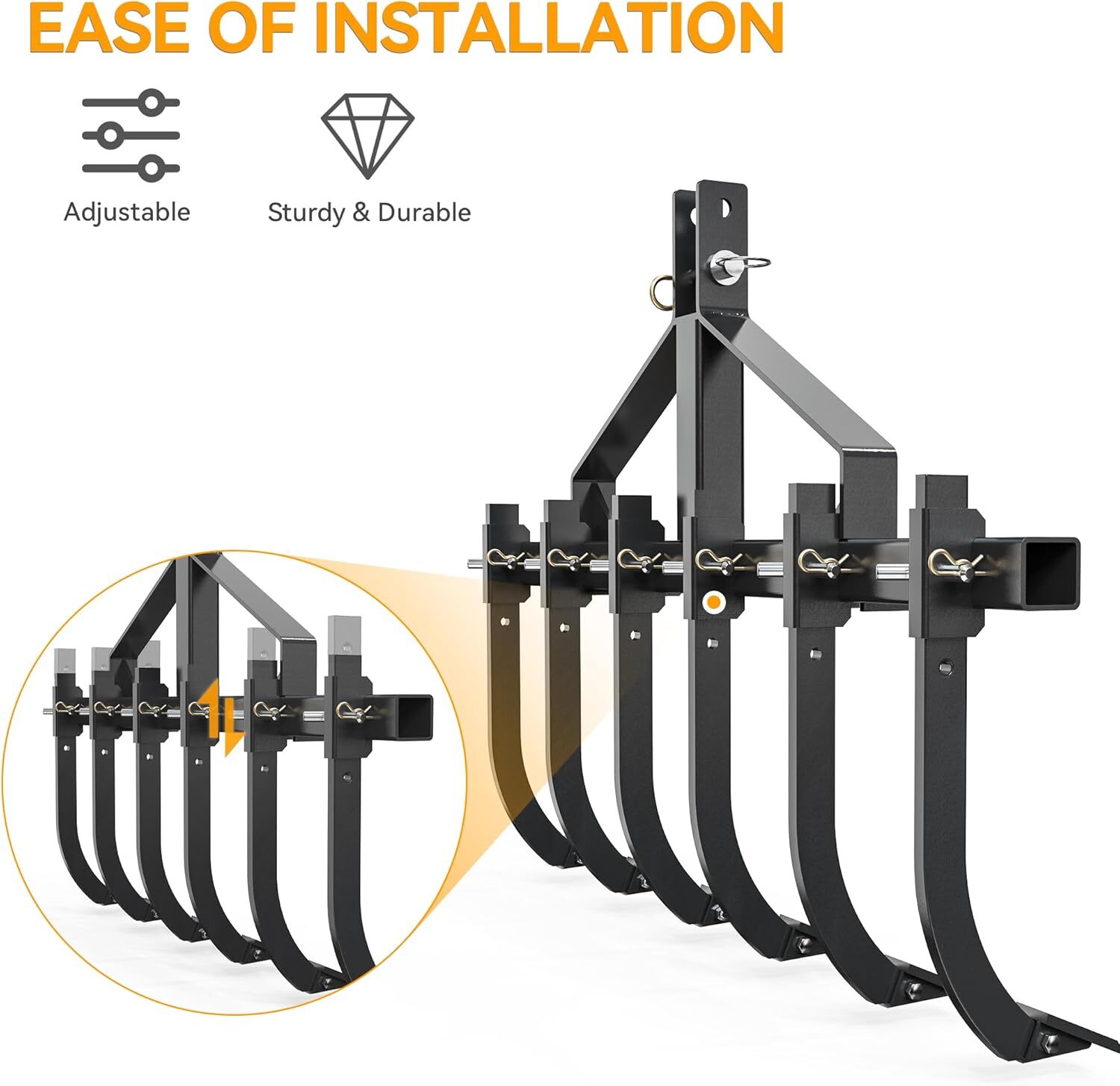 Chisel Plow Scarifier Detachable Cultivator W/6 Shanks for CAT-0 and CAT-1