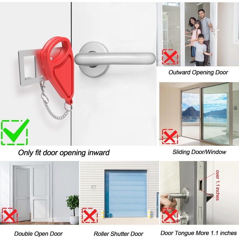 2 Pcs Heavy Portable Door Lock for Travel Door Lock Self-Defense Security Device