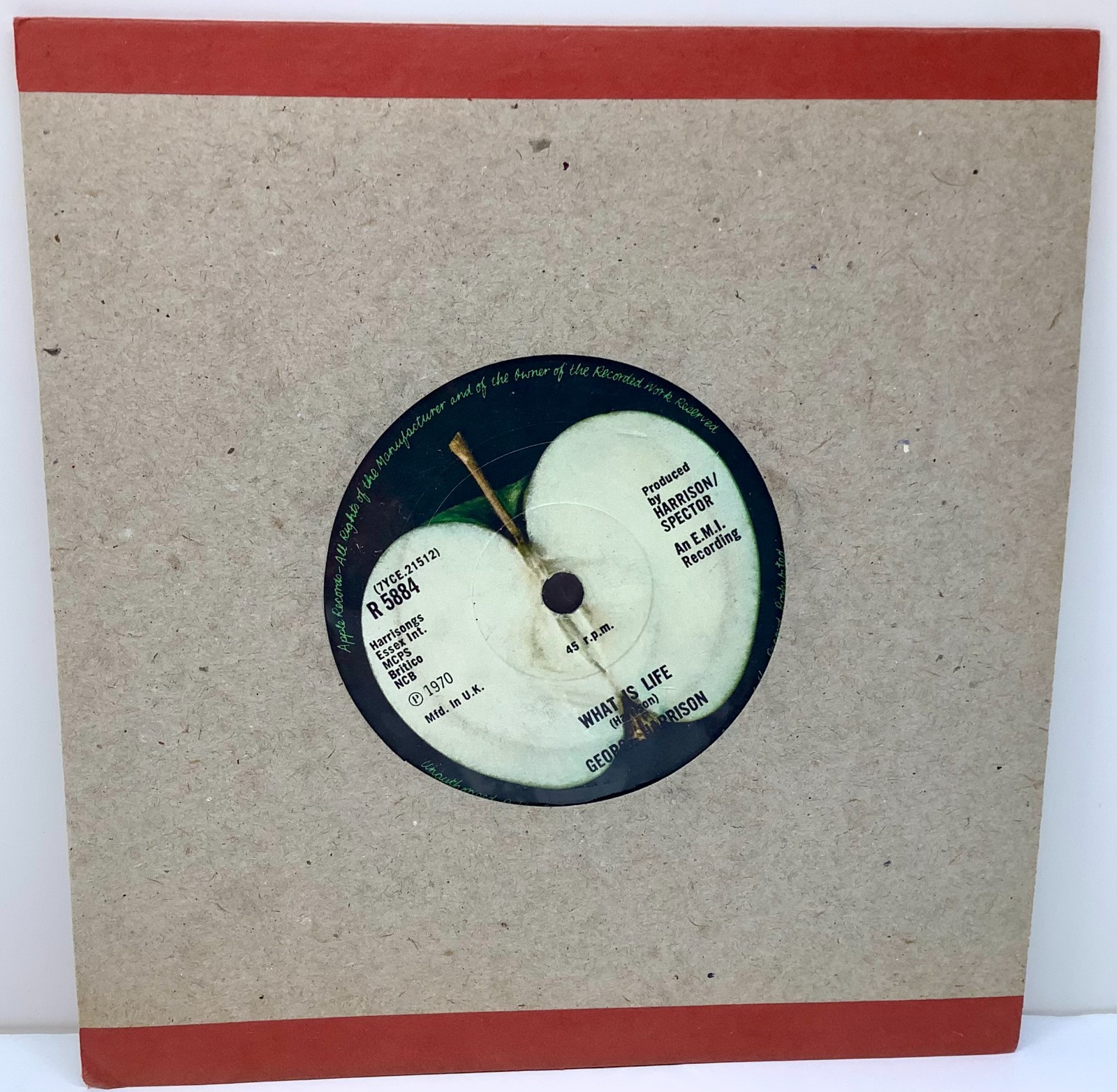 1970 George Harrison My Sweet Lord/What Is Life 45 Record Signed w/ Inscription