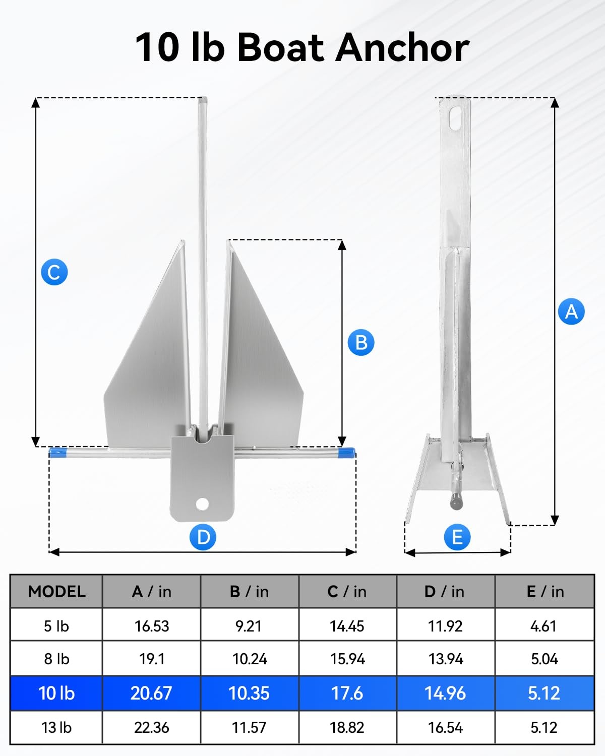 10 lb Boat Anchor Kit Galvanized Fluke w/Chain Rope 16-26 ft