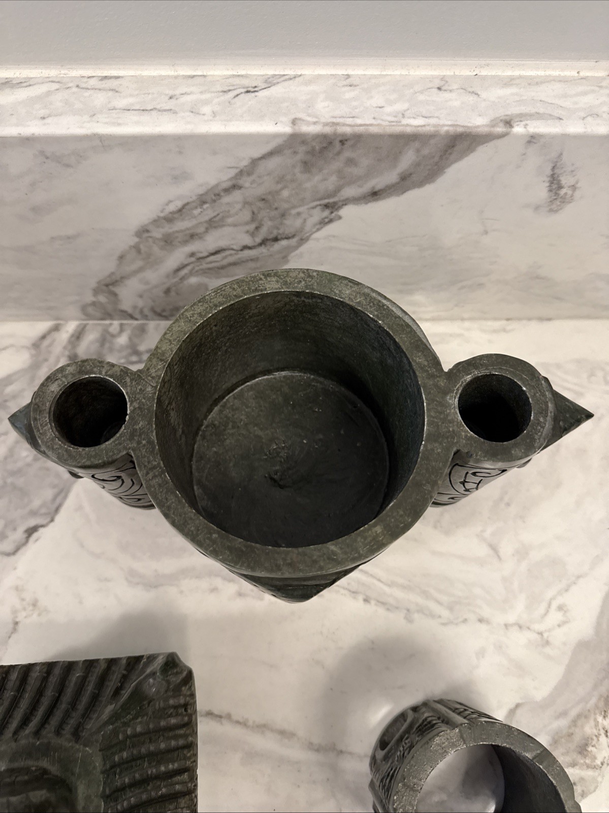 Large Vintage Chinese Deep Green Nephrite Jade Incense Burner 14”