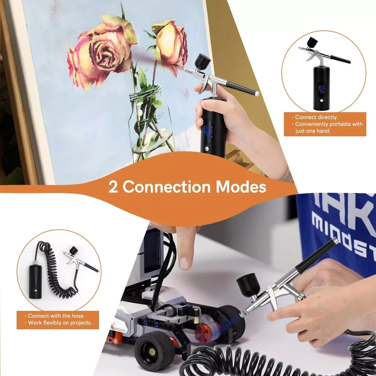 Cordless Airbrush Kit Handheld Sprayer Gun 38PSI LCD for Barber Nail Art Makeup