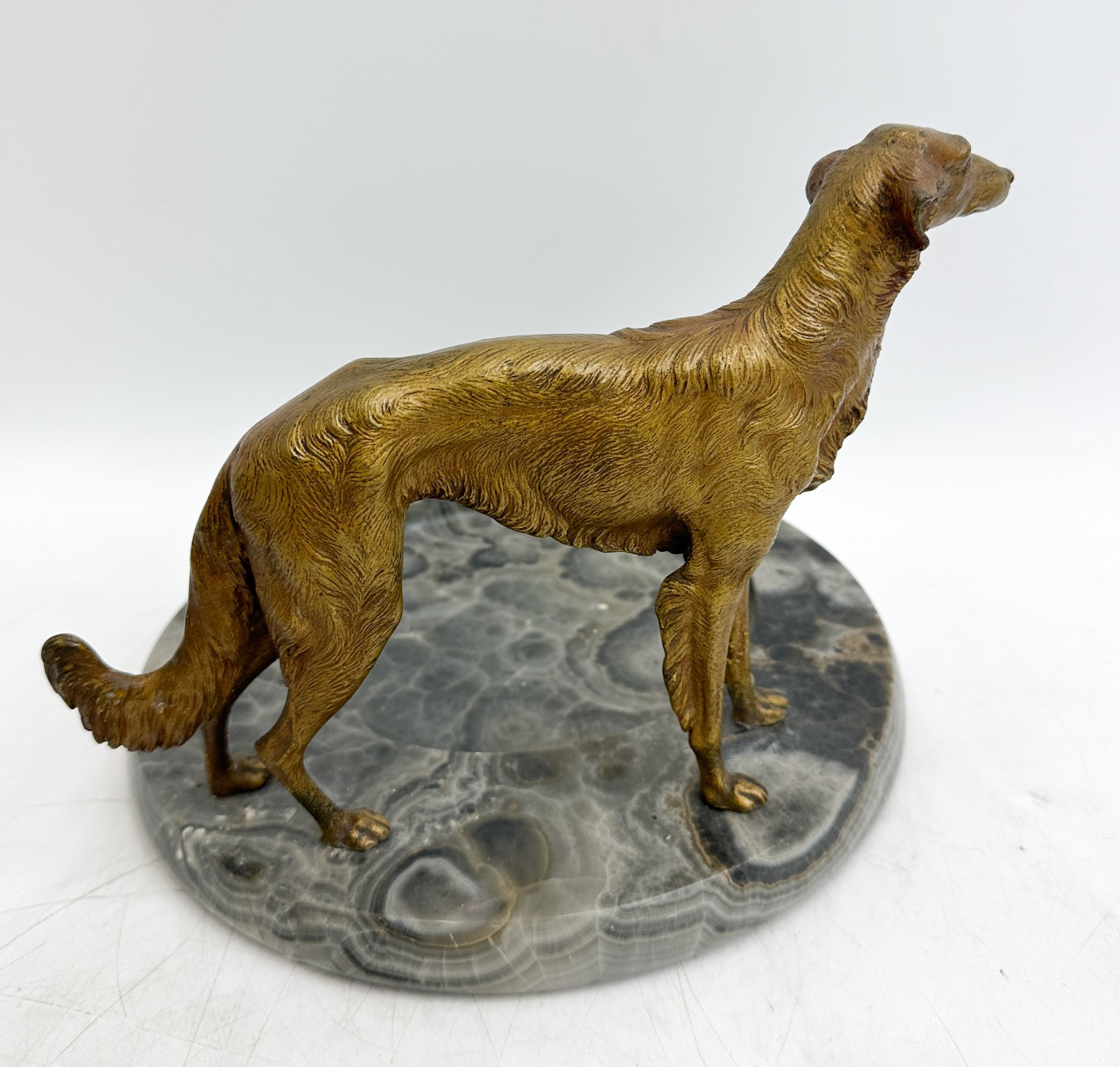 Franz Bergmann Austrian Gilt Bronze and Grey Agate Borzoi Dog Tray c1920