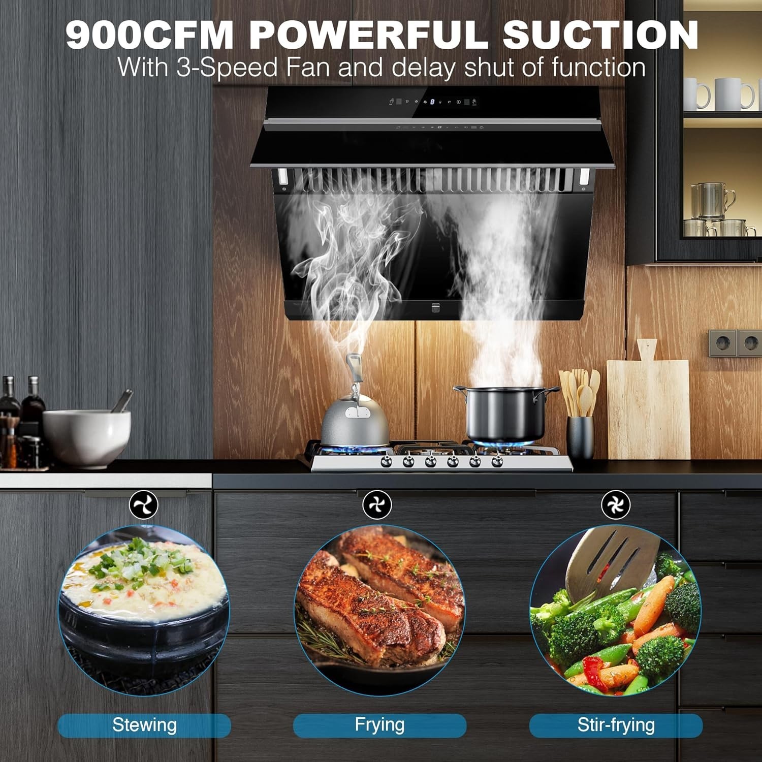 30 inch Under Cabinet Range Hood 900CFM Touch Panel Tempered Glass 3-Speed Fan
