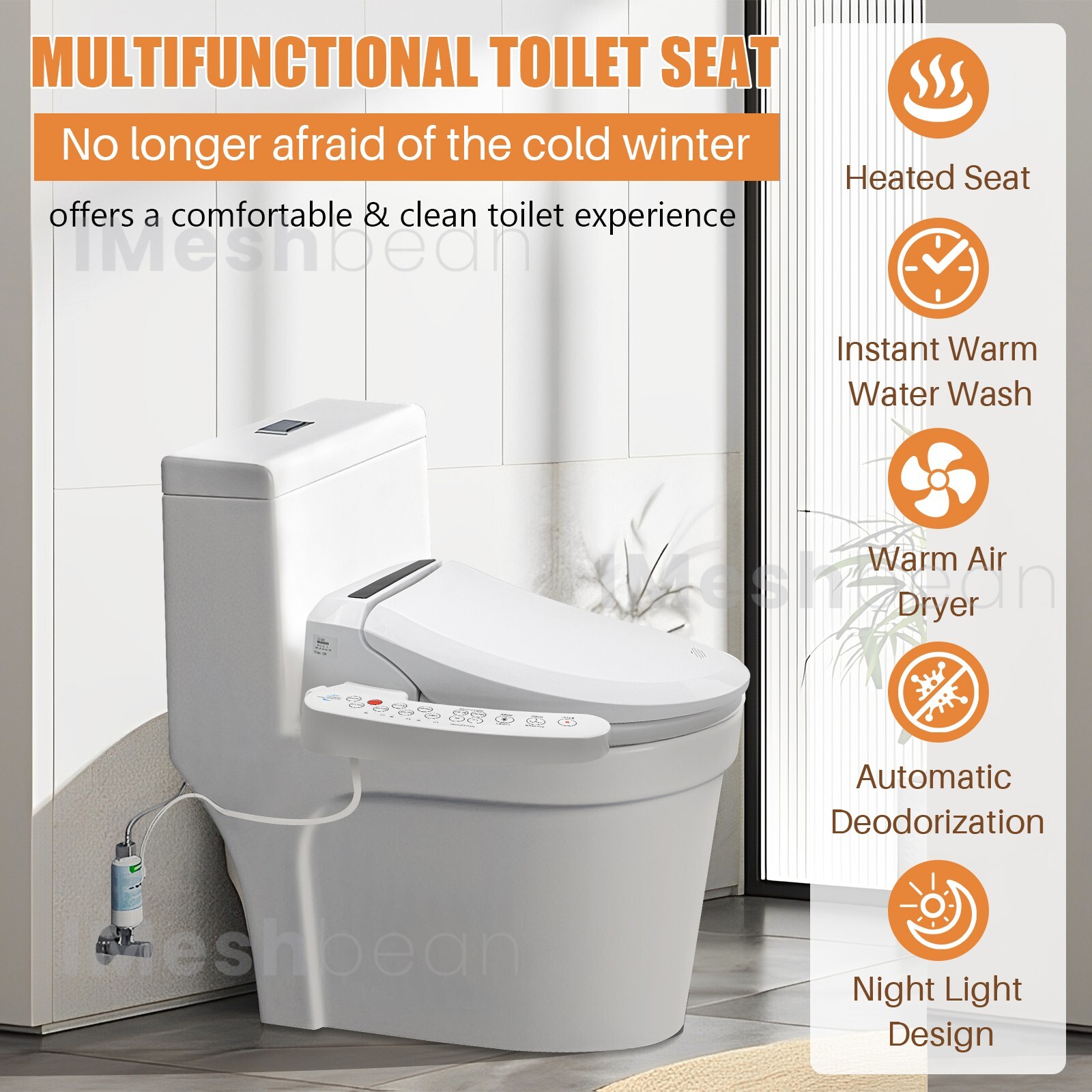 Smart Electric Bidet Toilet Heated Seat Elongated LCD Auto Flush Dry Night Light