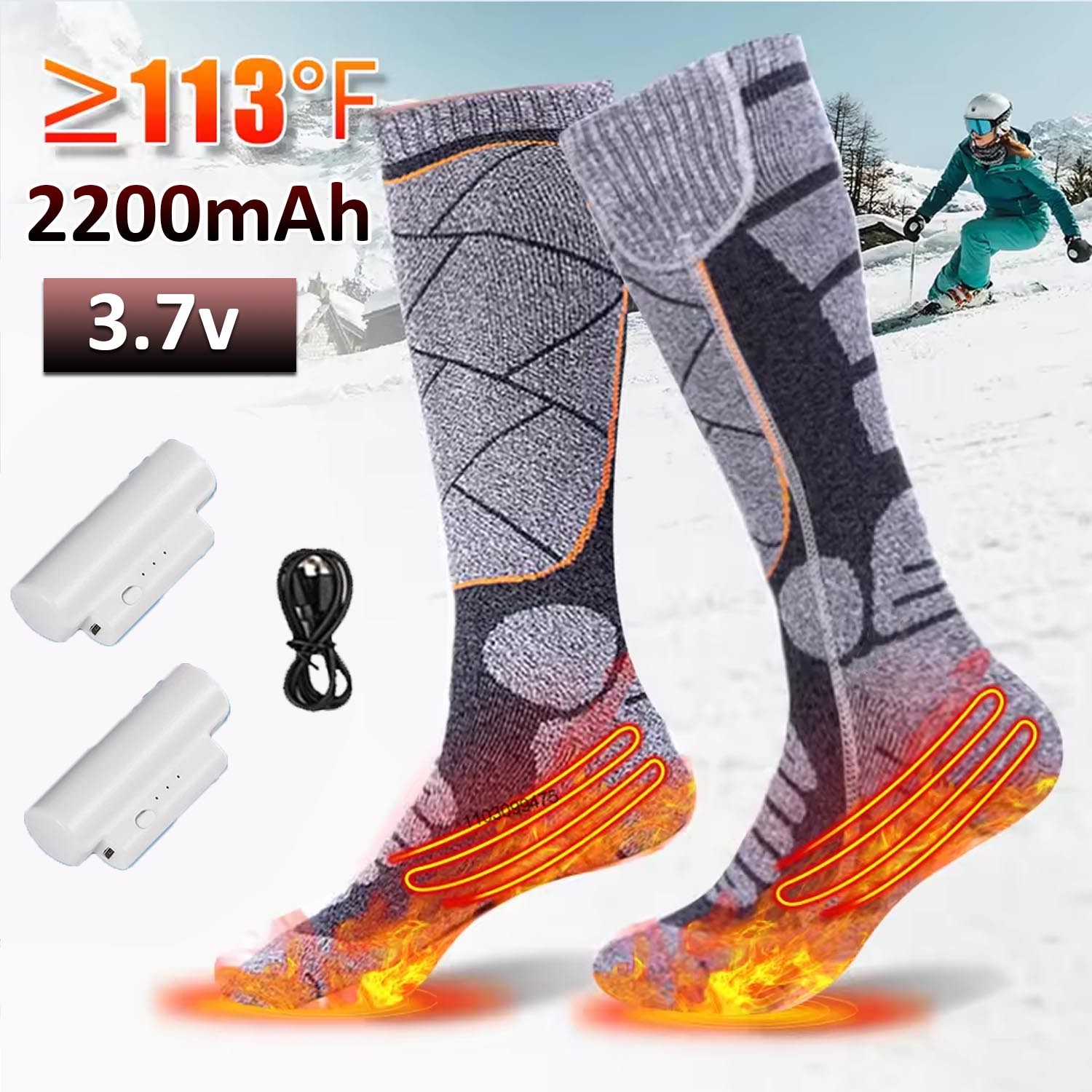 Electric Heated Socks Rechargeable Battery Men Women Winter Foot Warmer