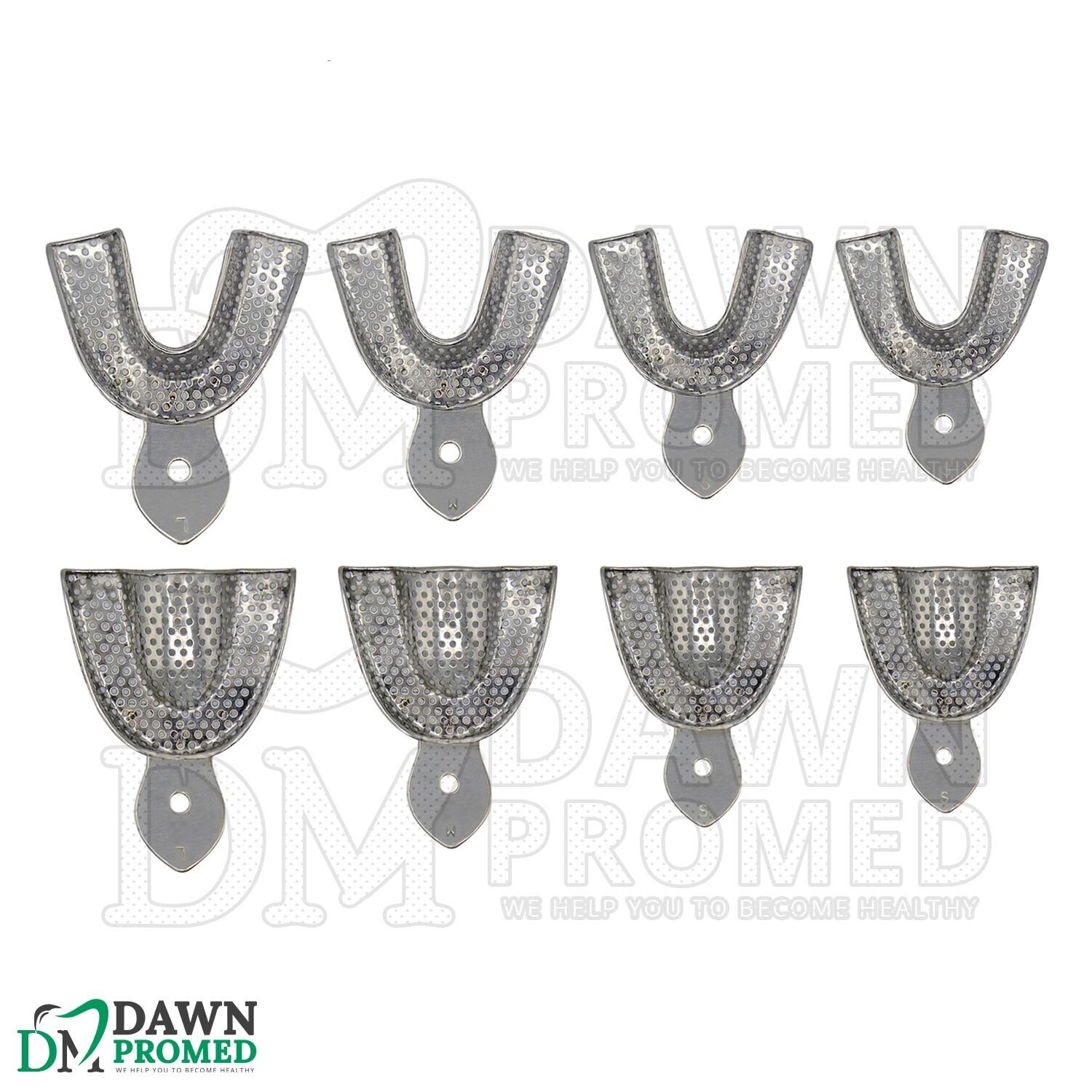 8 Pcs Perforated Metal Dental Impression Trays set Upper & Lower Inst German Gr