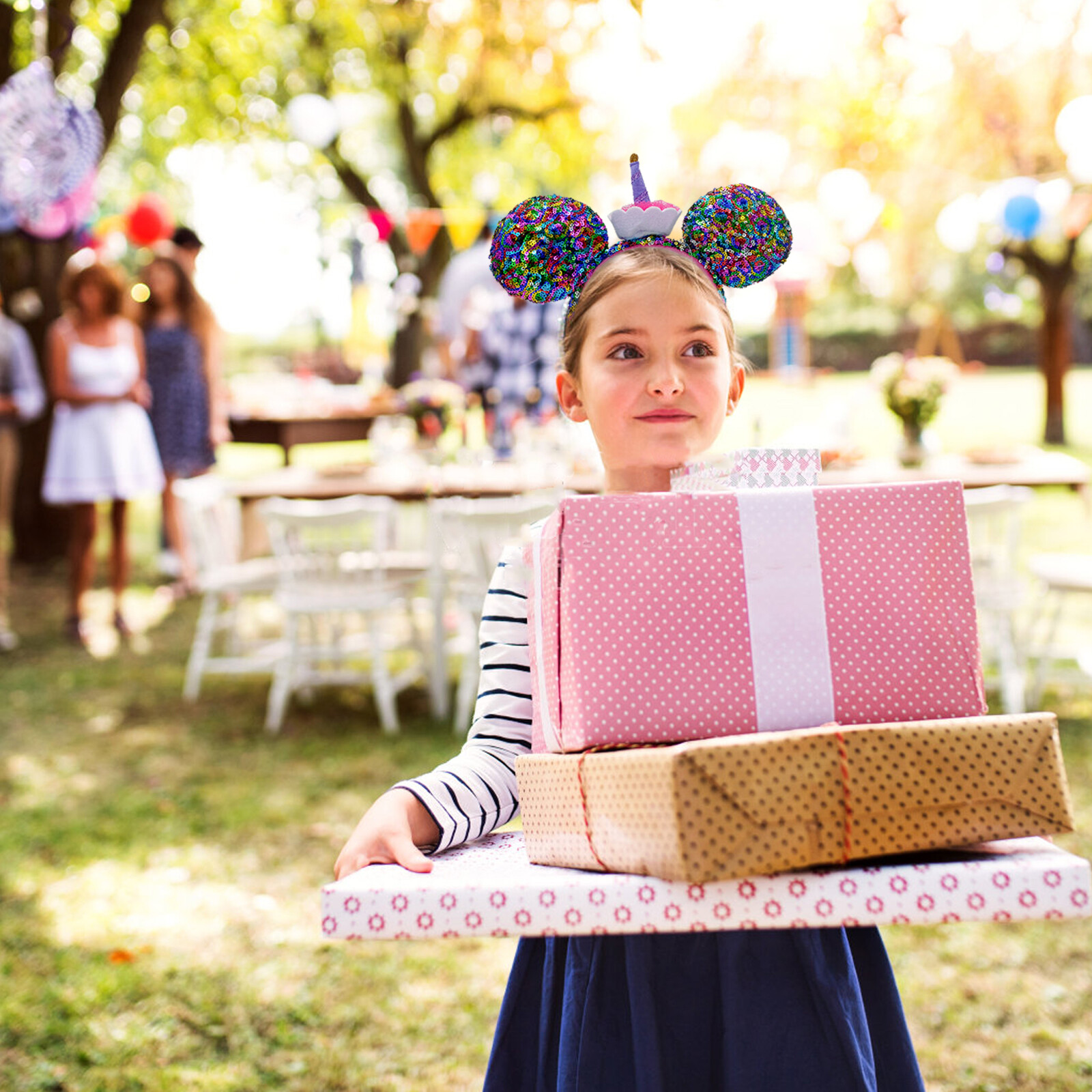 Disney-Parks Headband Birthday Cake Colorful Sequins Mickey Minnie Mouse Ears