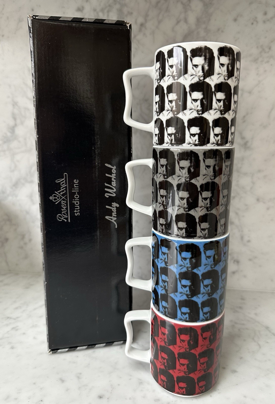 SET Of 4 Andy Warhol ELVIS Rosenthal Studio Line Coffee Tea Mug NEW in BOX