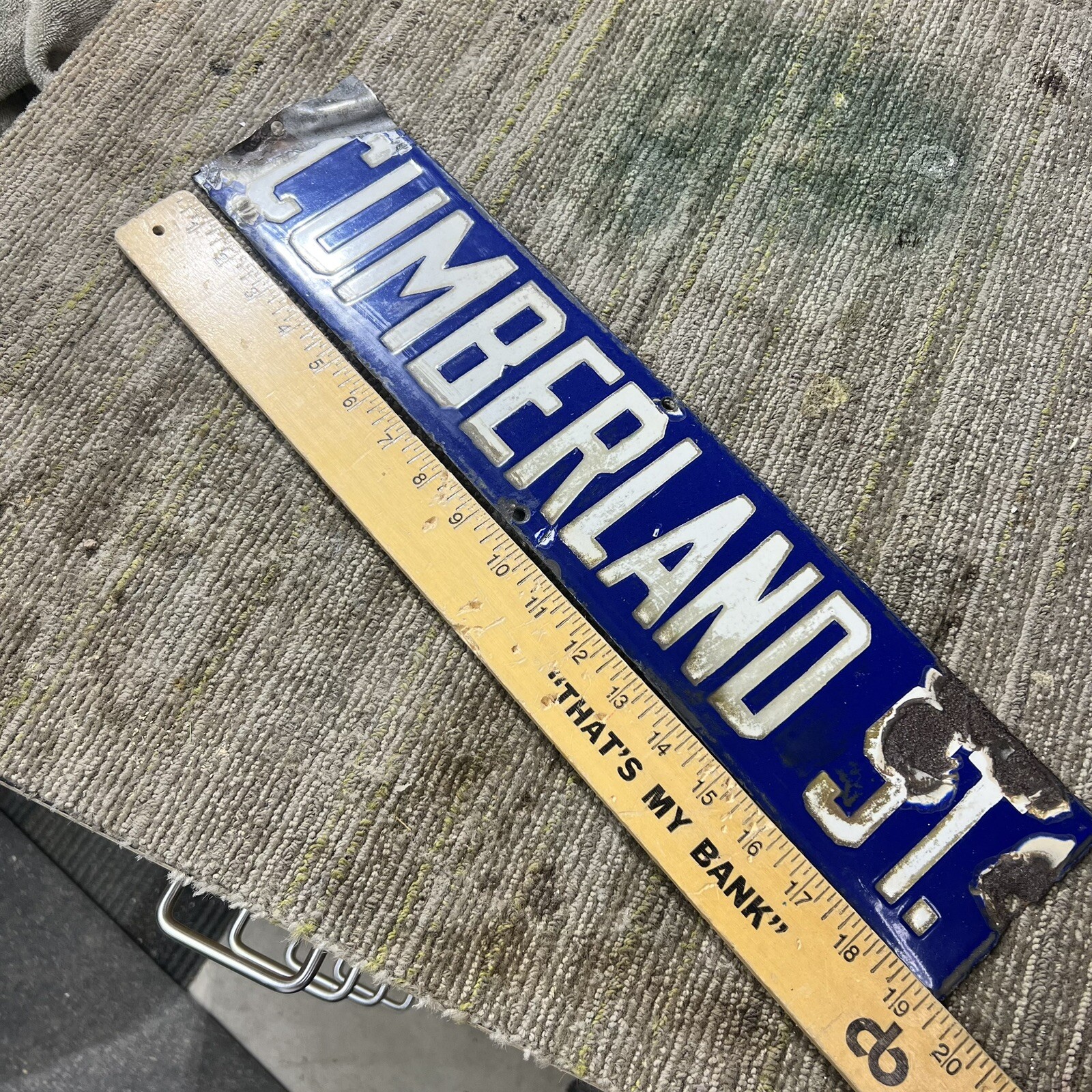 Flint Knapping Vintage 1920s Cumberland Street Embossed Porcelain Man Cave Sign