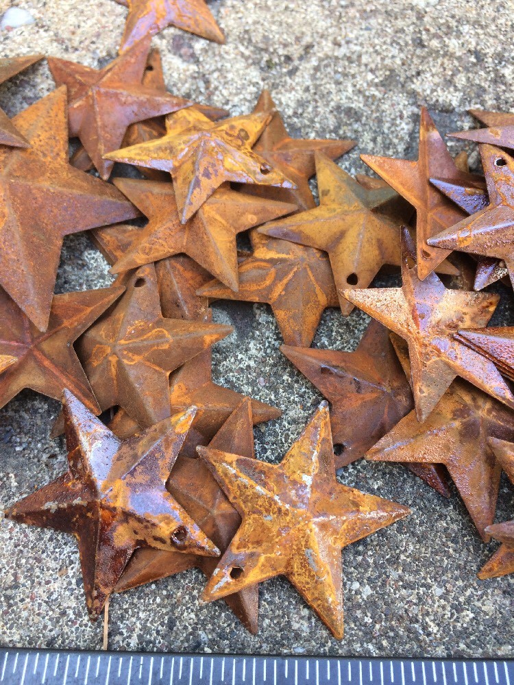 Set 20 Rusty Stars 10- 2.25" & 10- 1.5" Country Metal Barn Star Craft Supplies *