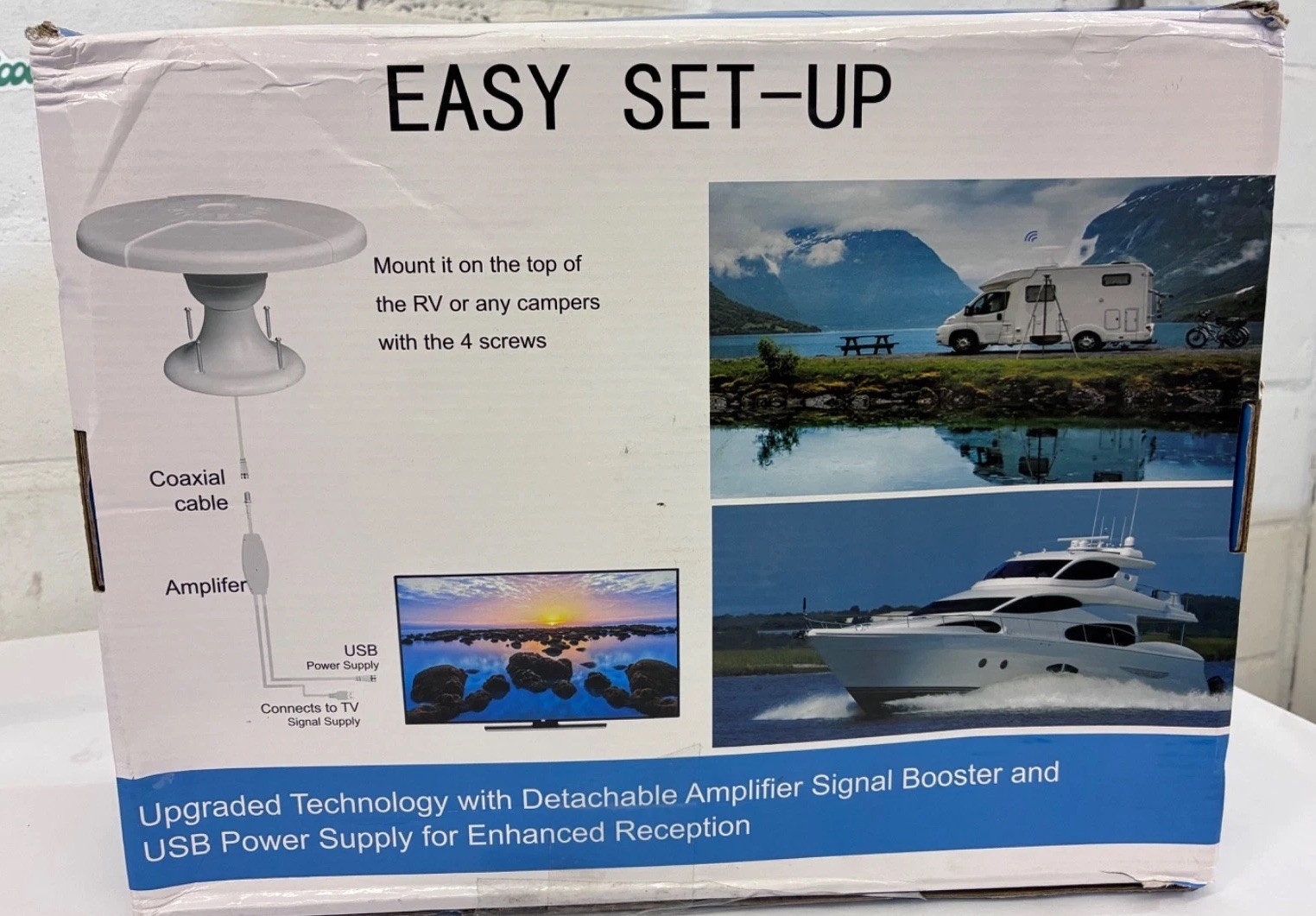 Outdoor Rv Tv Antenna for Smart Tv, 360° Omni-Directional RV Antenna Roof Mount