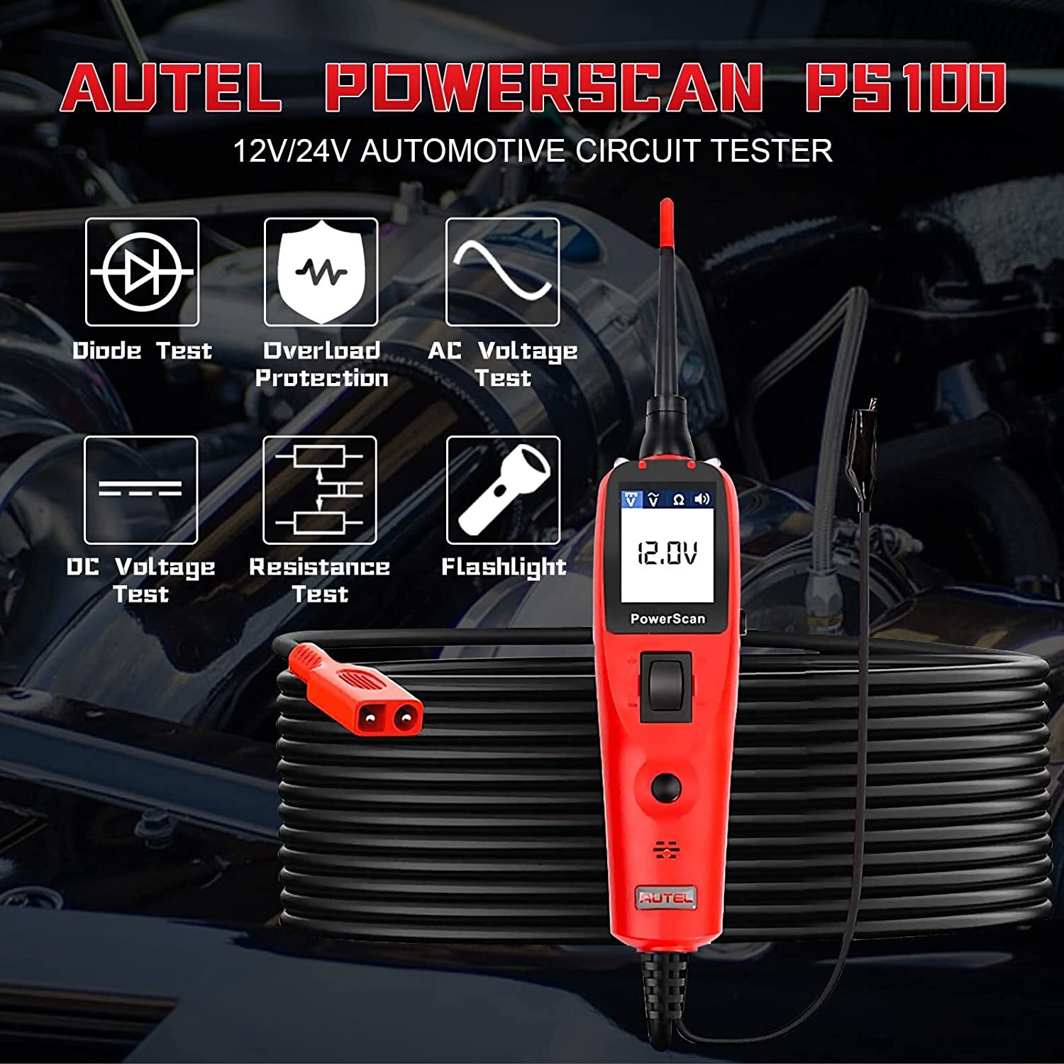 Autel PowerScan PS100 Car Electrical System Diagnosis Tool Power Probe AVO Meter