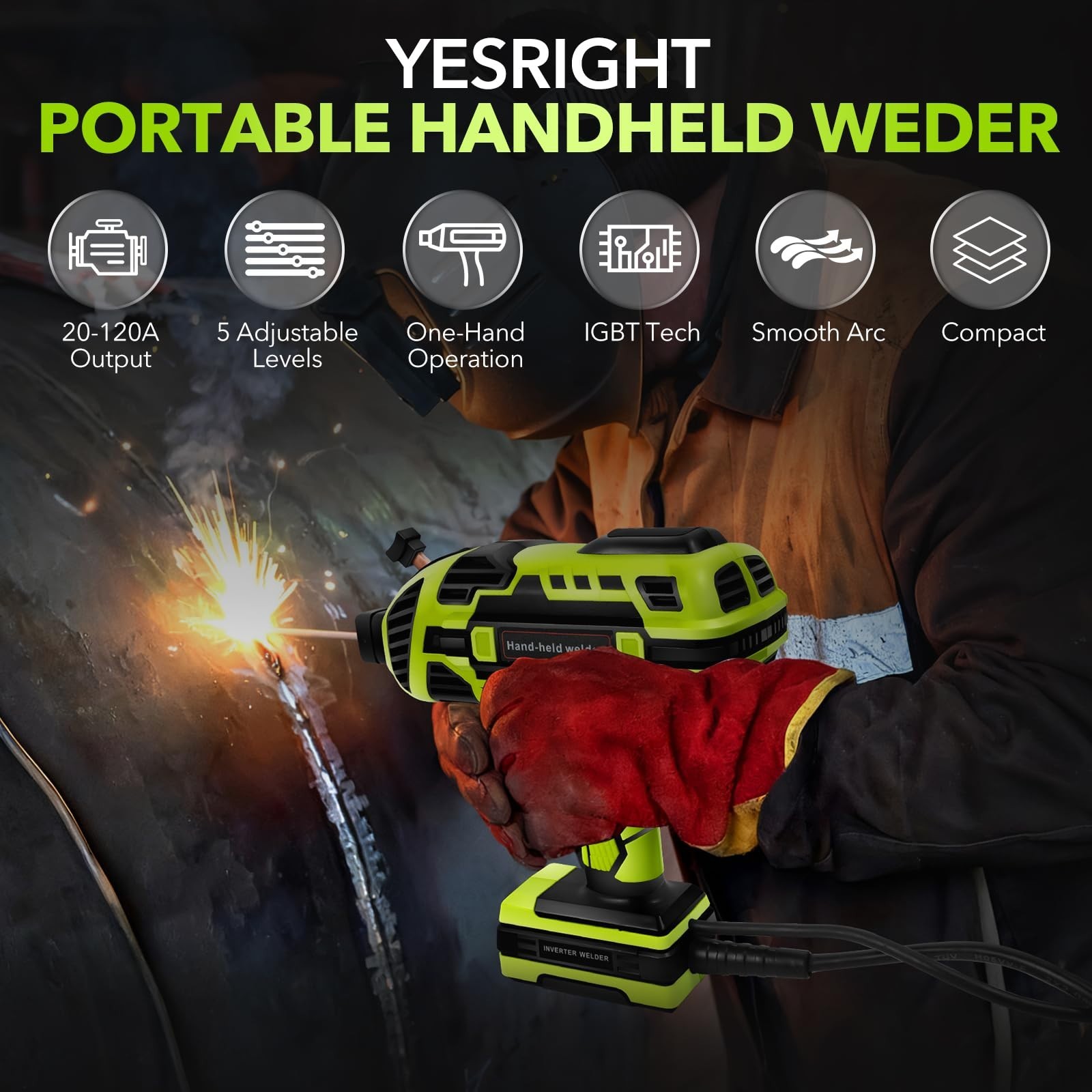 Handheld ARC Welder Kit 110V with Auto-Darkening Goggles & 30 Rods, Green