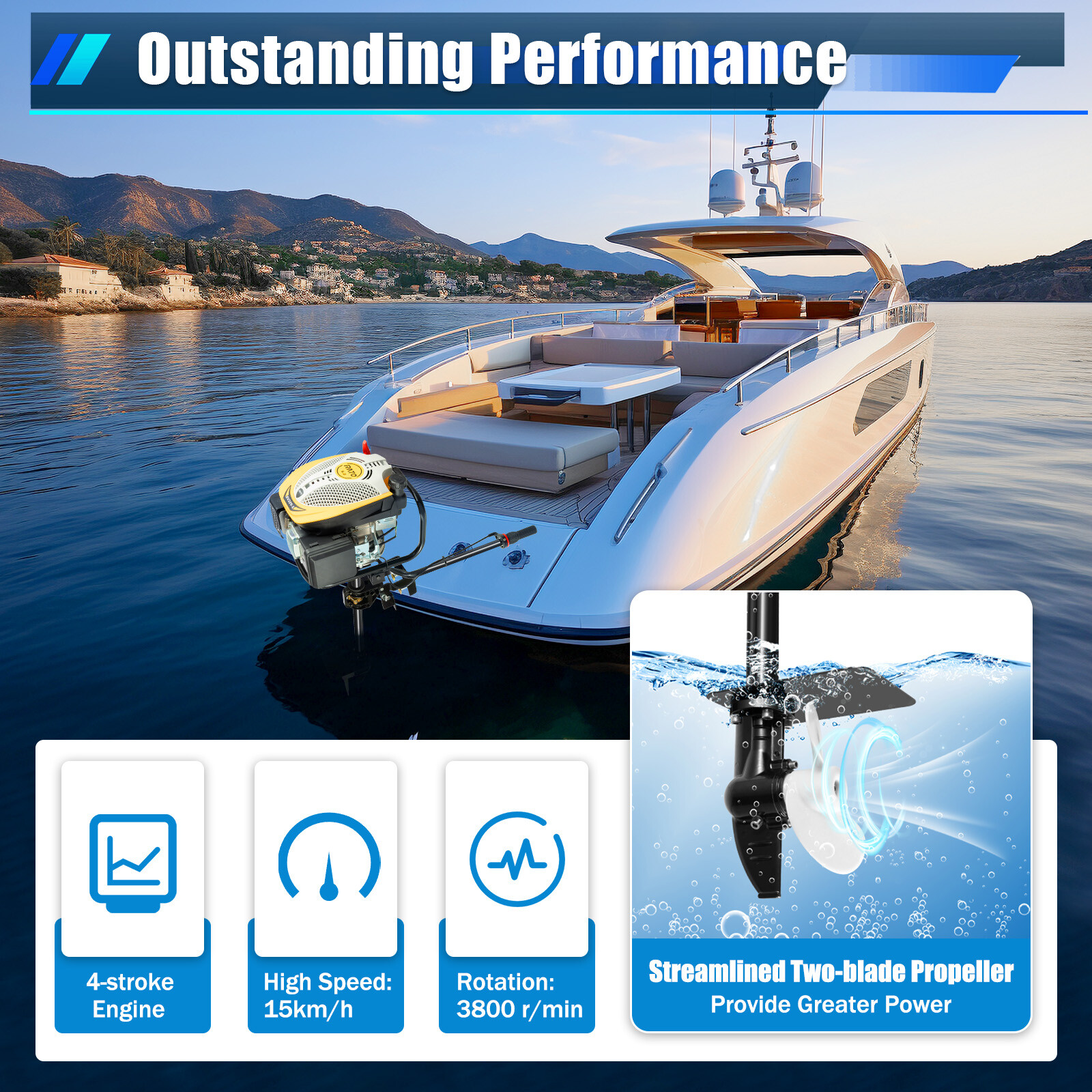 4-Stroke 9 HP Outboard Motor Gas powered Boat Engine With Air Cooling Heavy Duty