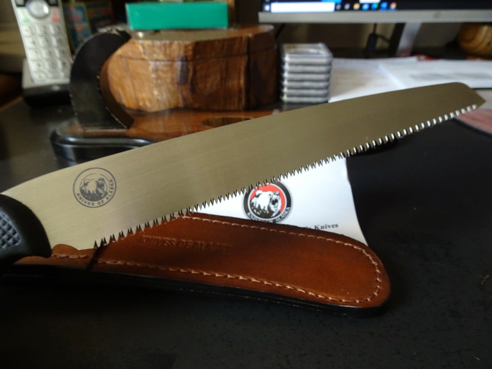 KNIVES OF ALASKA 13" BONE SAW SK5 STAINLESS BLADE NONSLIP HANDLE LEATHER SHEATH