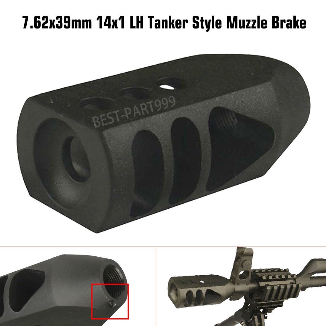 Tanker Style 7.62x39mm 14x1 Left Hand Thread Competition Muzzle Brake