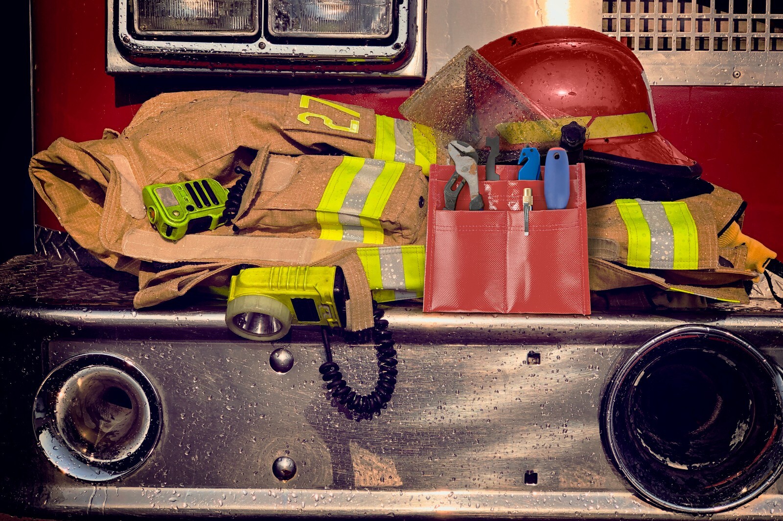 LINE2design Firefighter Tool Pouch Bunker Gear Pocket Tool Holder Nylon - Red