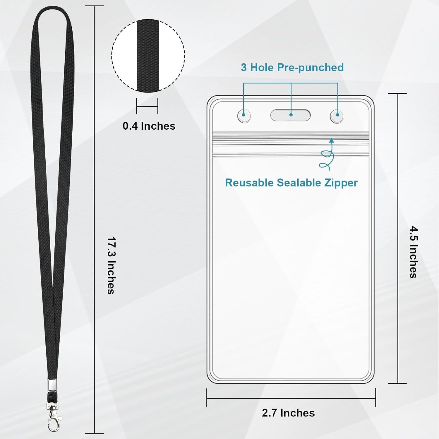 3 Pack Clear ID Badge Holder with Lanyard Black Lanyards with Vertical Waterproo