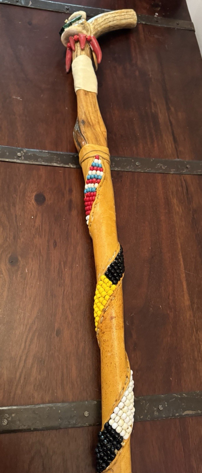 Vintage Handmade Unique Rare Indian Walking Cane Menominee Indian Tribe 41” Long