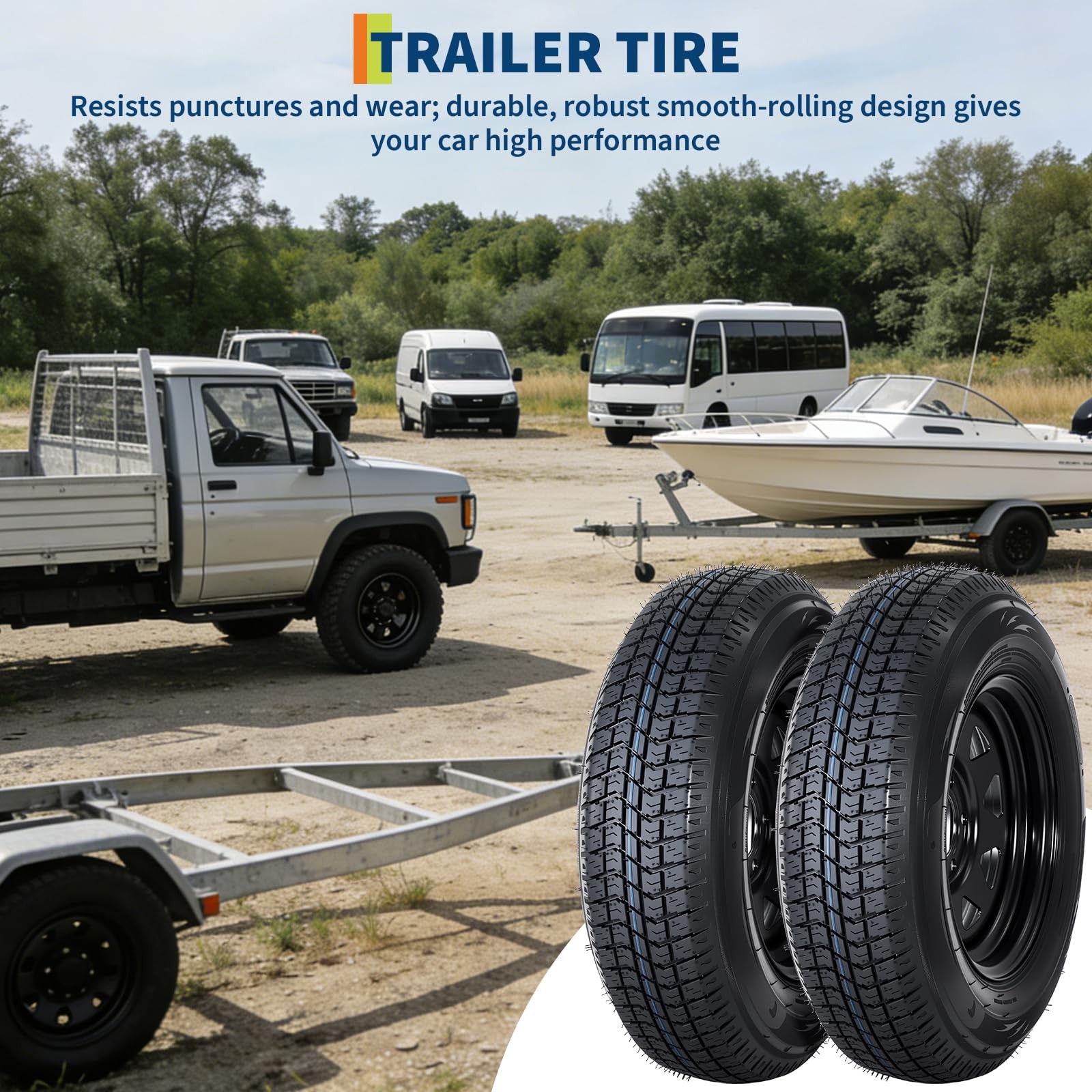 205/75D14 Trailer Tires with 14 Rims 5 Lug 4.5 Bolt Pattern Utility Boat Camper