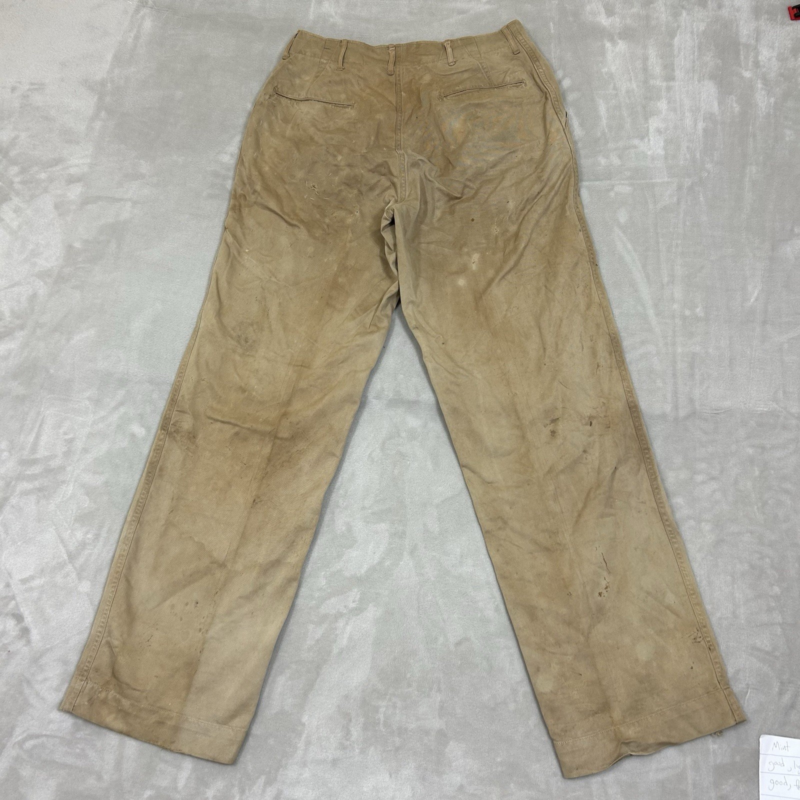 Vintage 1940s WW2 US Army Khaki Chino Cotton Uniform Pant 28x31 Button fly