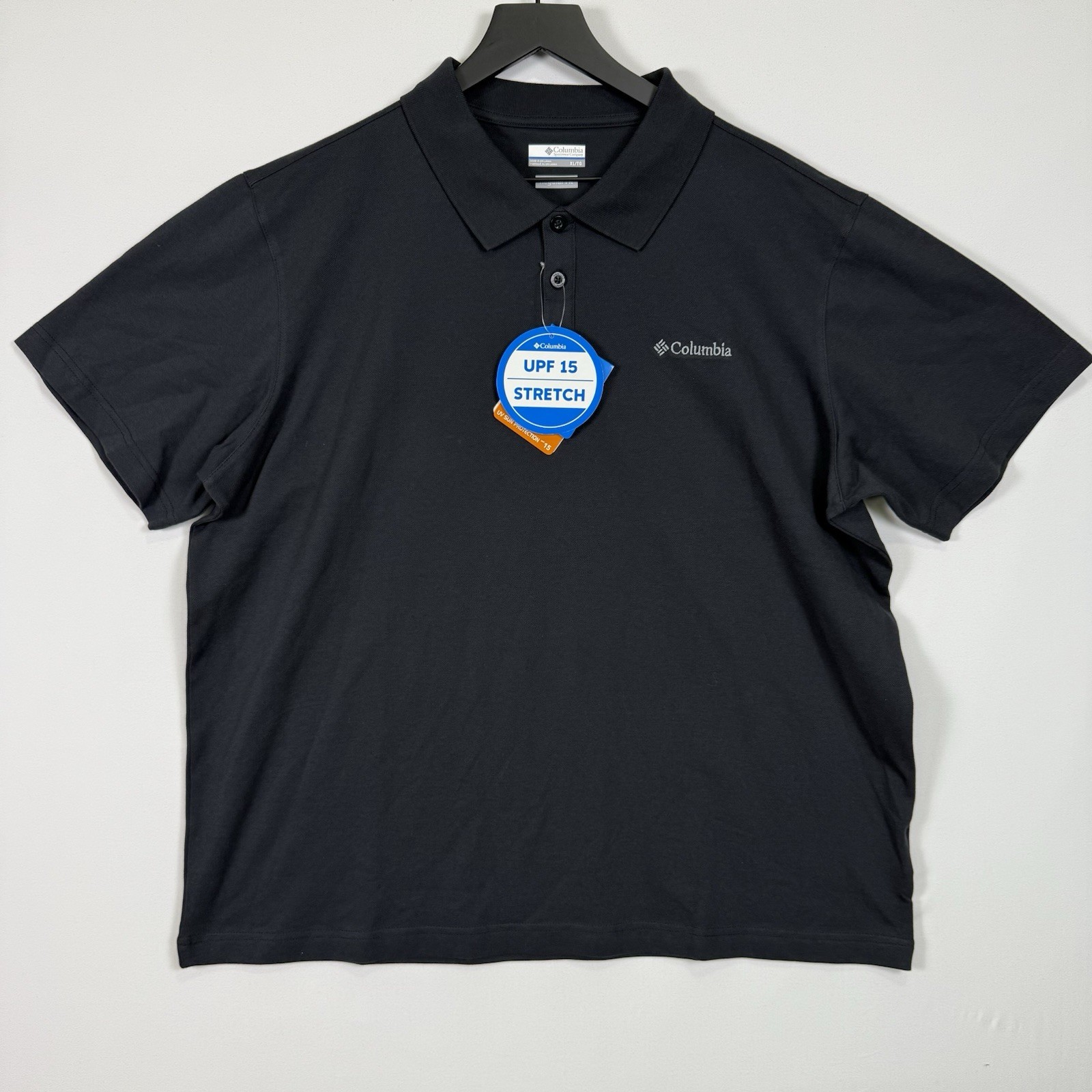 Columbia Polo Shirt Black Men's XL Stretch Regular Fit Elm Creek UPF 15