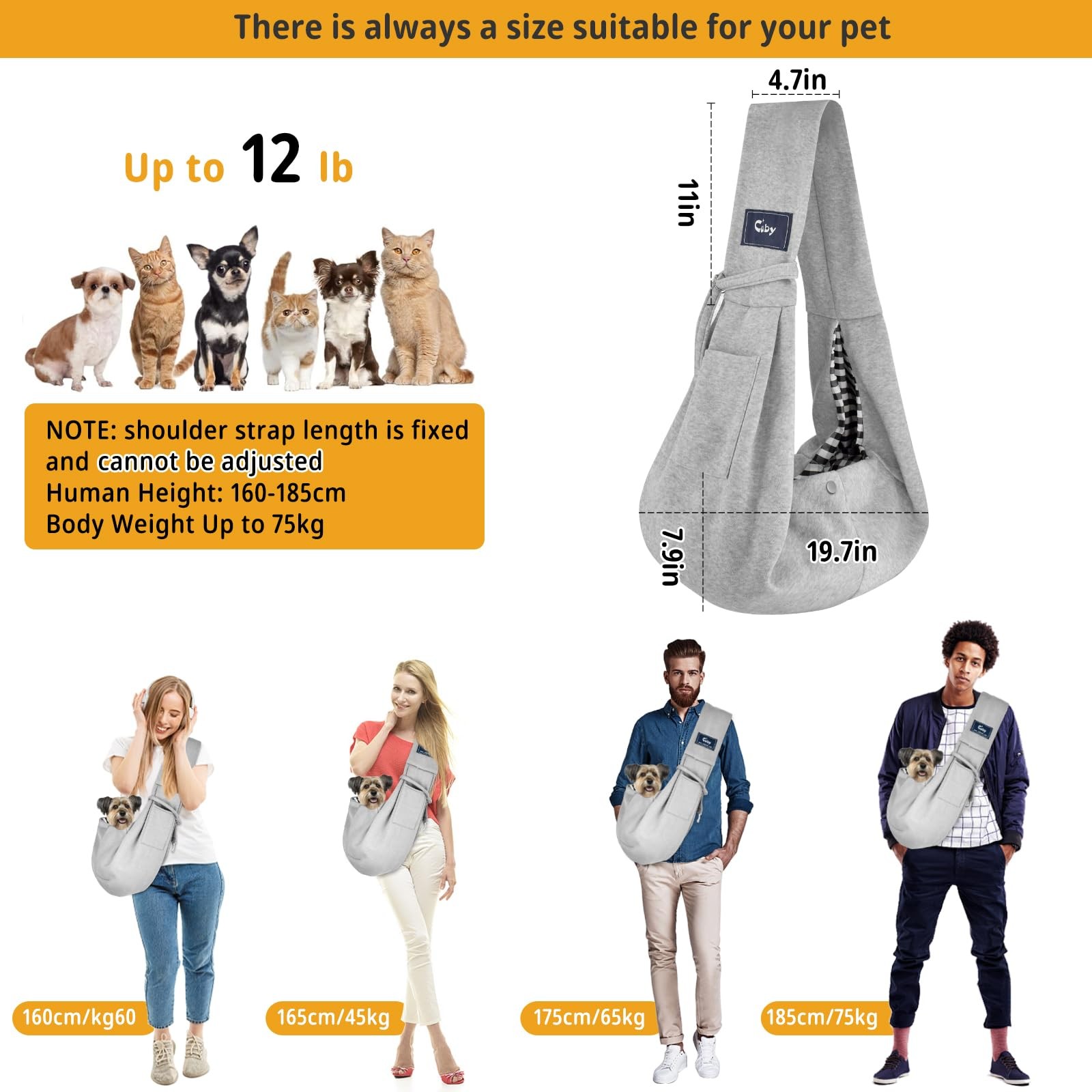 Dog Cat Sling Carrier Hands Free Reversible Pet Pouch Bag for Small Pets Grey