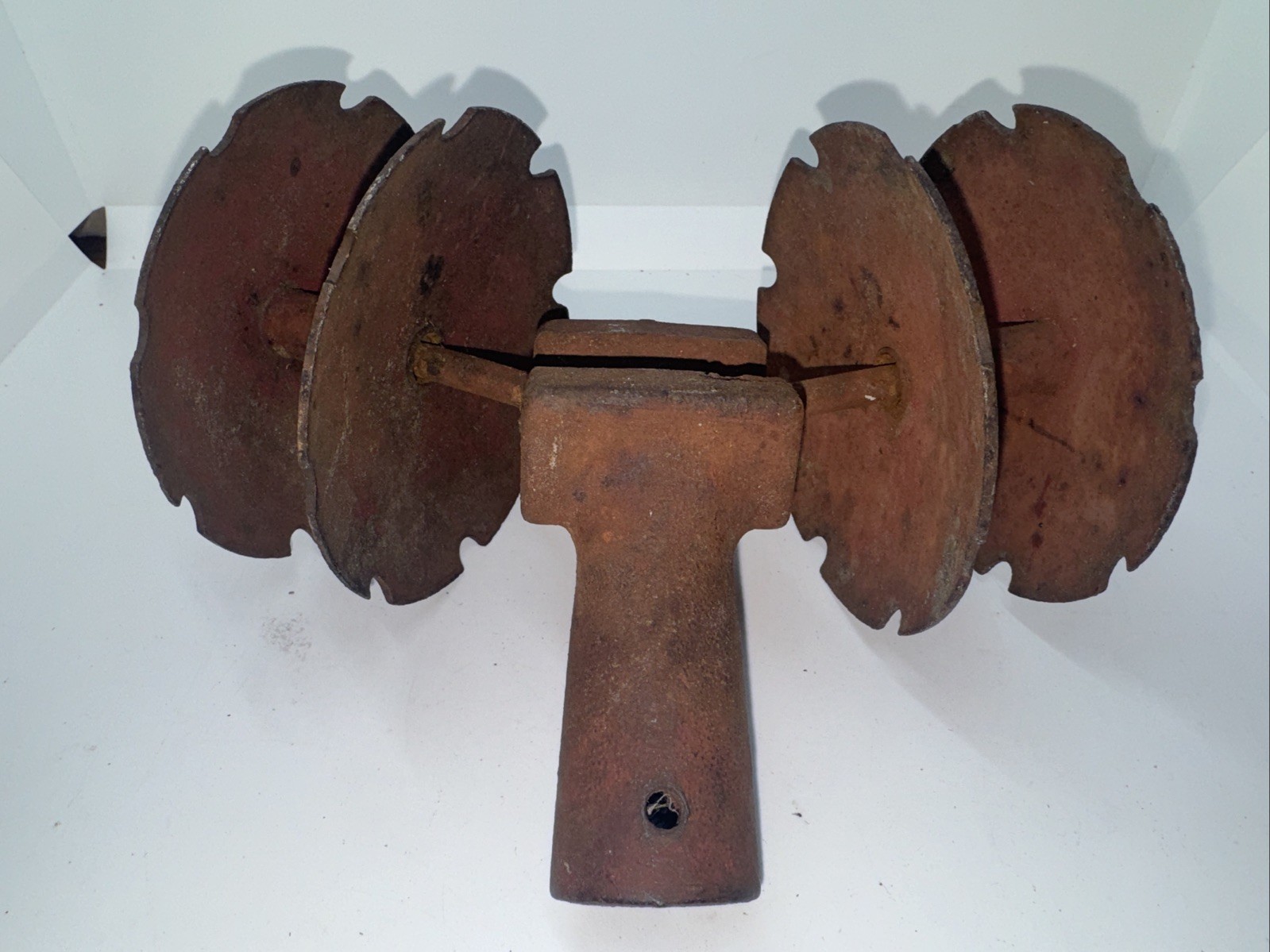 Vintage Cast Iron 4-Disc Garden Harrow Cultivator Attachment - Rustic Farm Tool