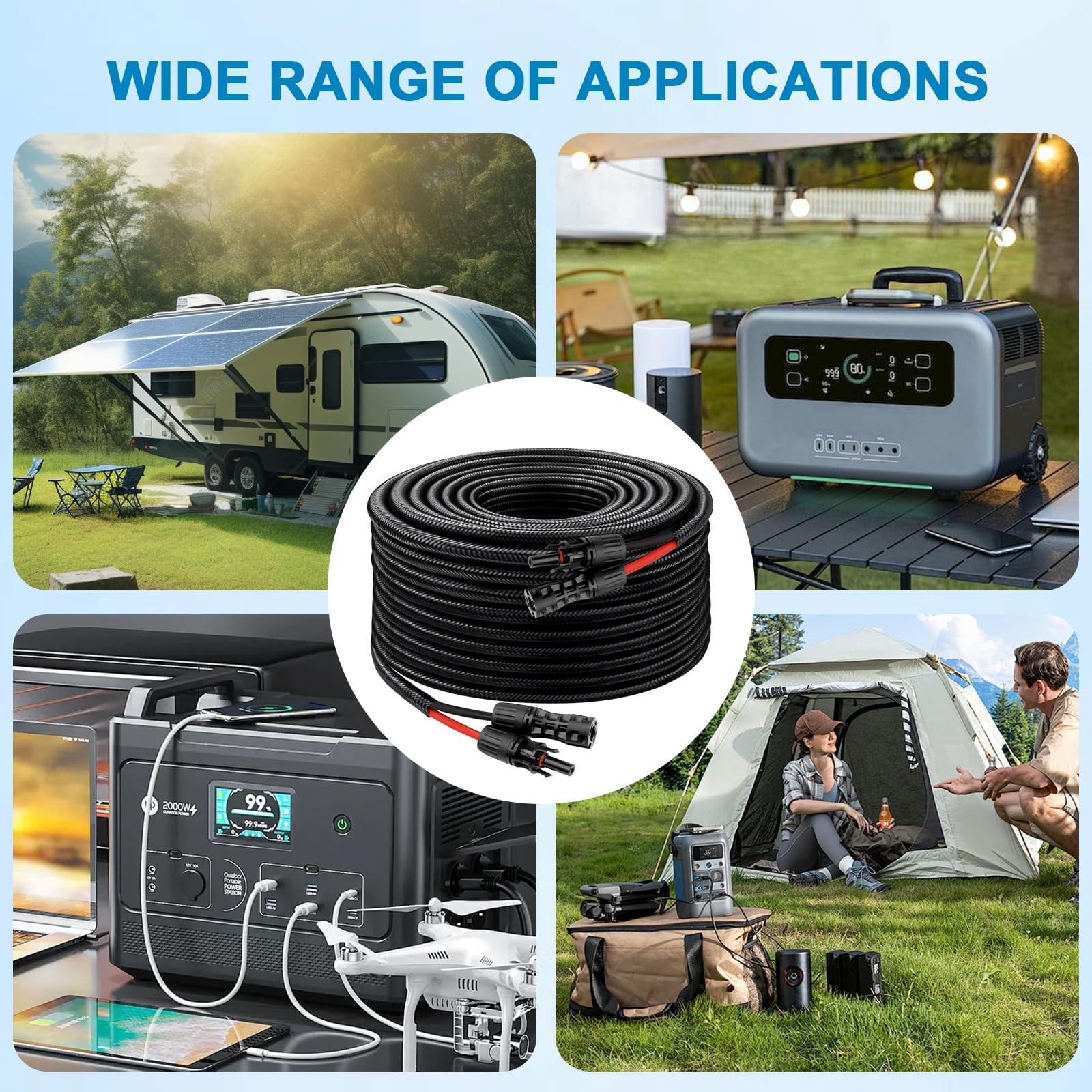 XRDS -RF Solar Cable 50FT, 8AWG Extension with Male & 50FT