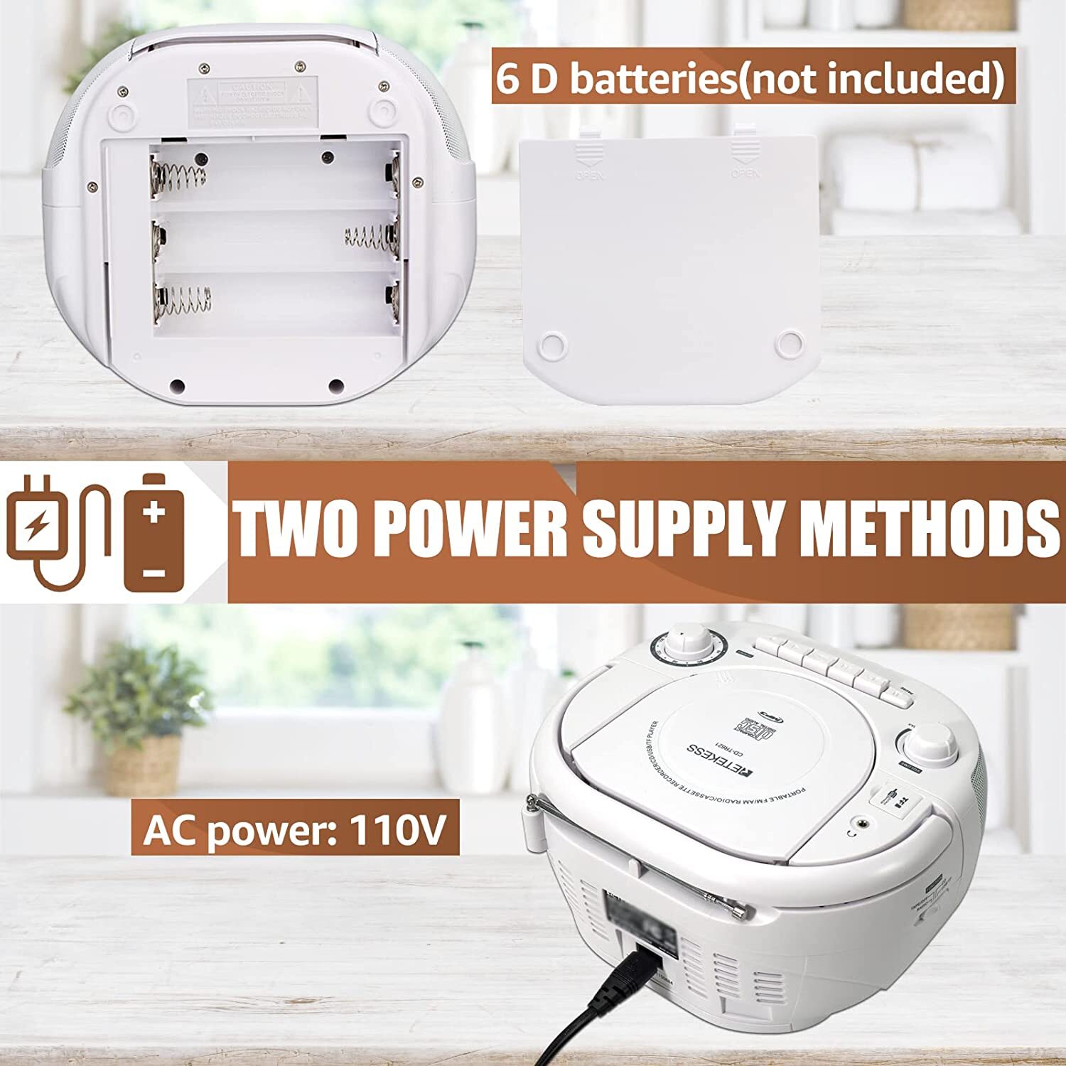 TR621 Portable AM/FM Radio CD/Cassette Tape Player Combo Record Boombox Speaker