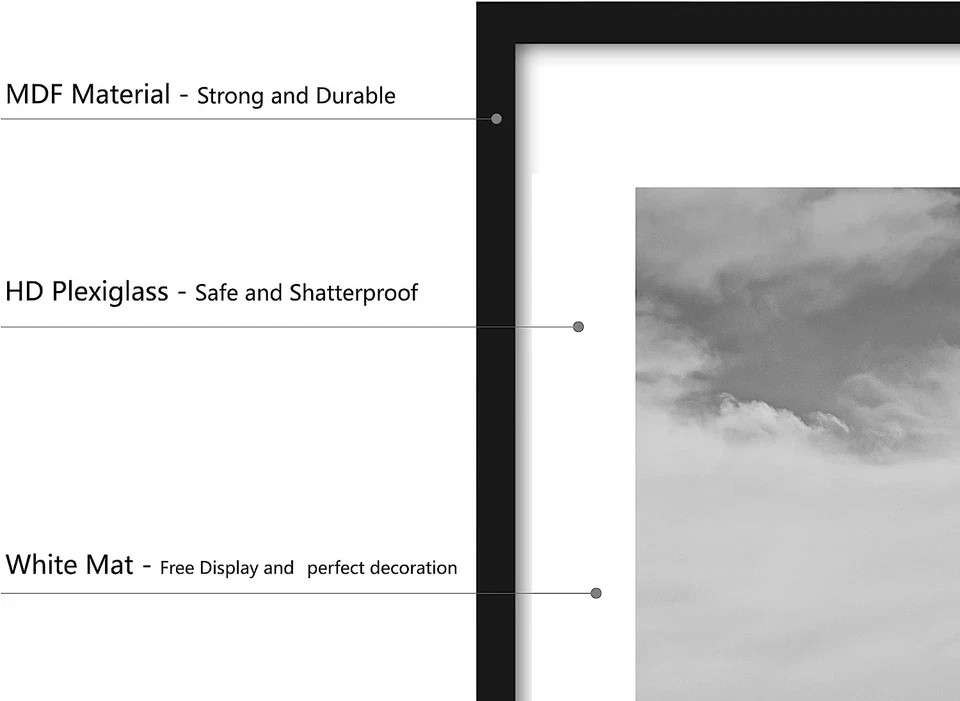 11X17 Picture Frame Black Display Pictures 8 X 12 with, Mat or 11 X 17 without m