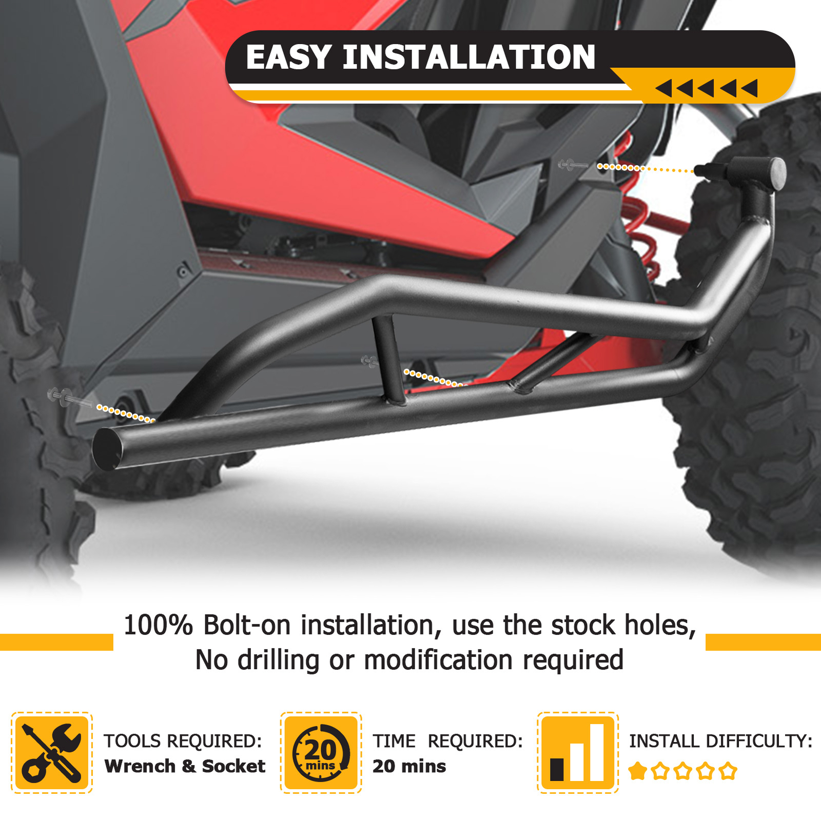 Fits Polaris RZR Pro XP/PRO R STEEL 1.75" Tree Kickers Brush Guard Nerf Bars