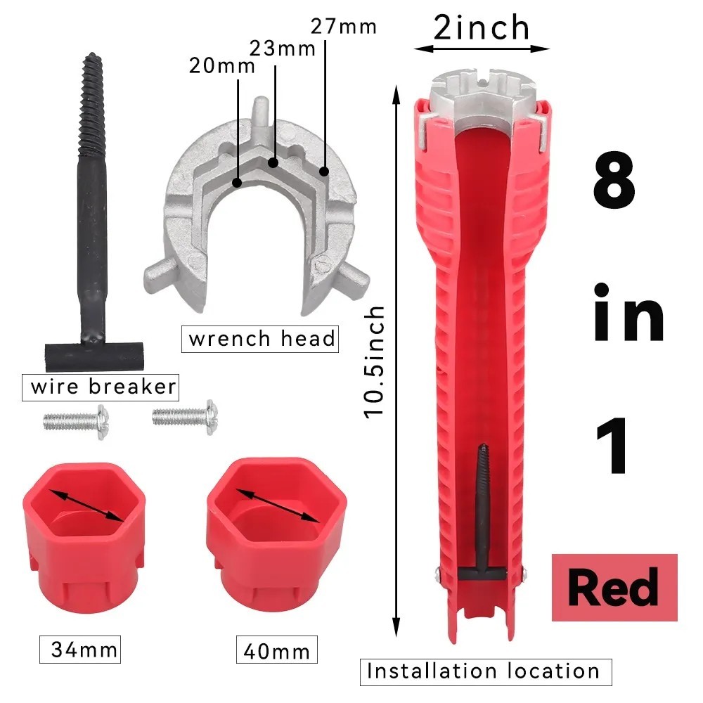 8 in 1 Faucet Sink Installer Home Multi Tool Pipe Wrench For Plumbers Homeowners