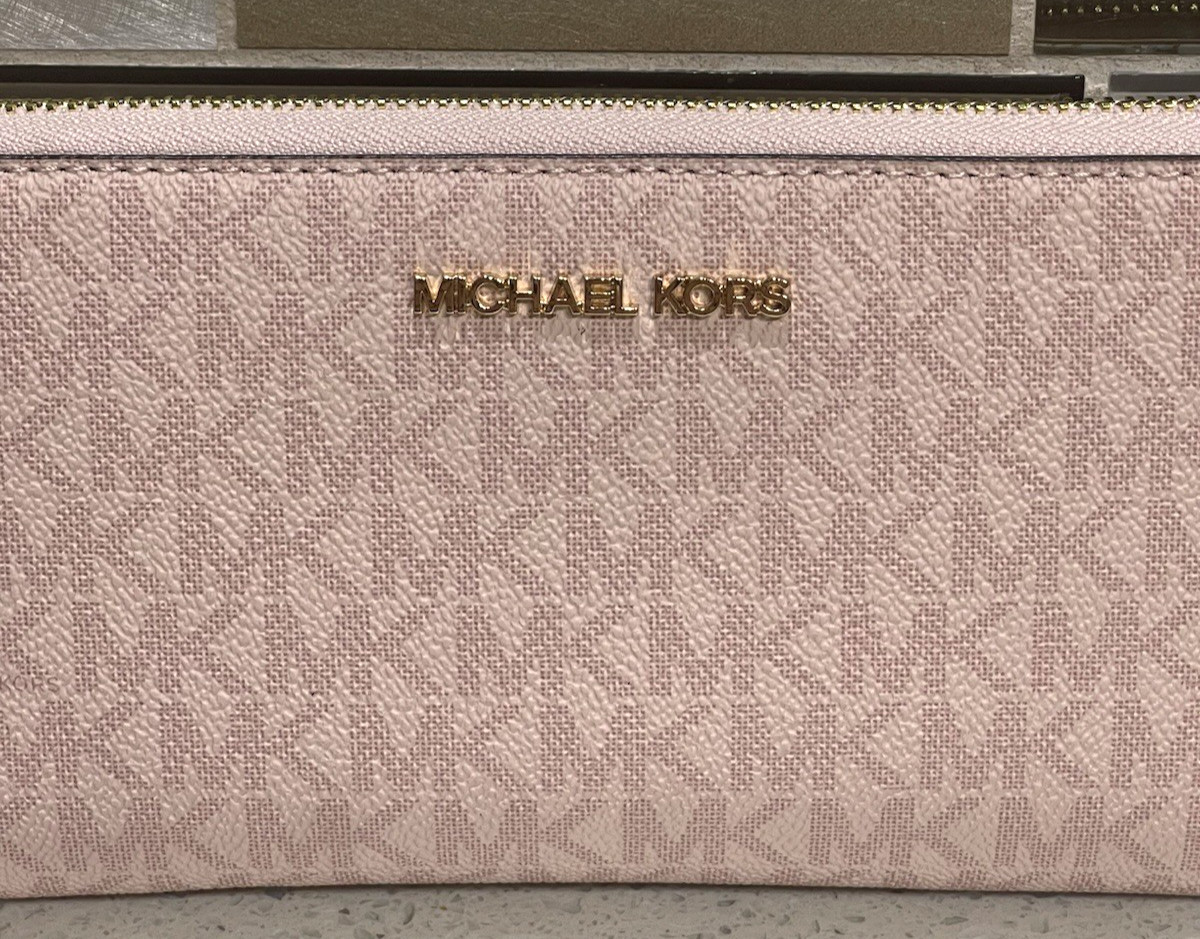 MICHAEL KORS JET SET TRAVEL LARGE CONTINENTAL WALLET BLUSH PINK MK SIGNATURE