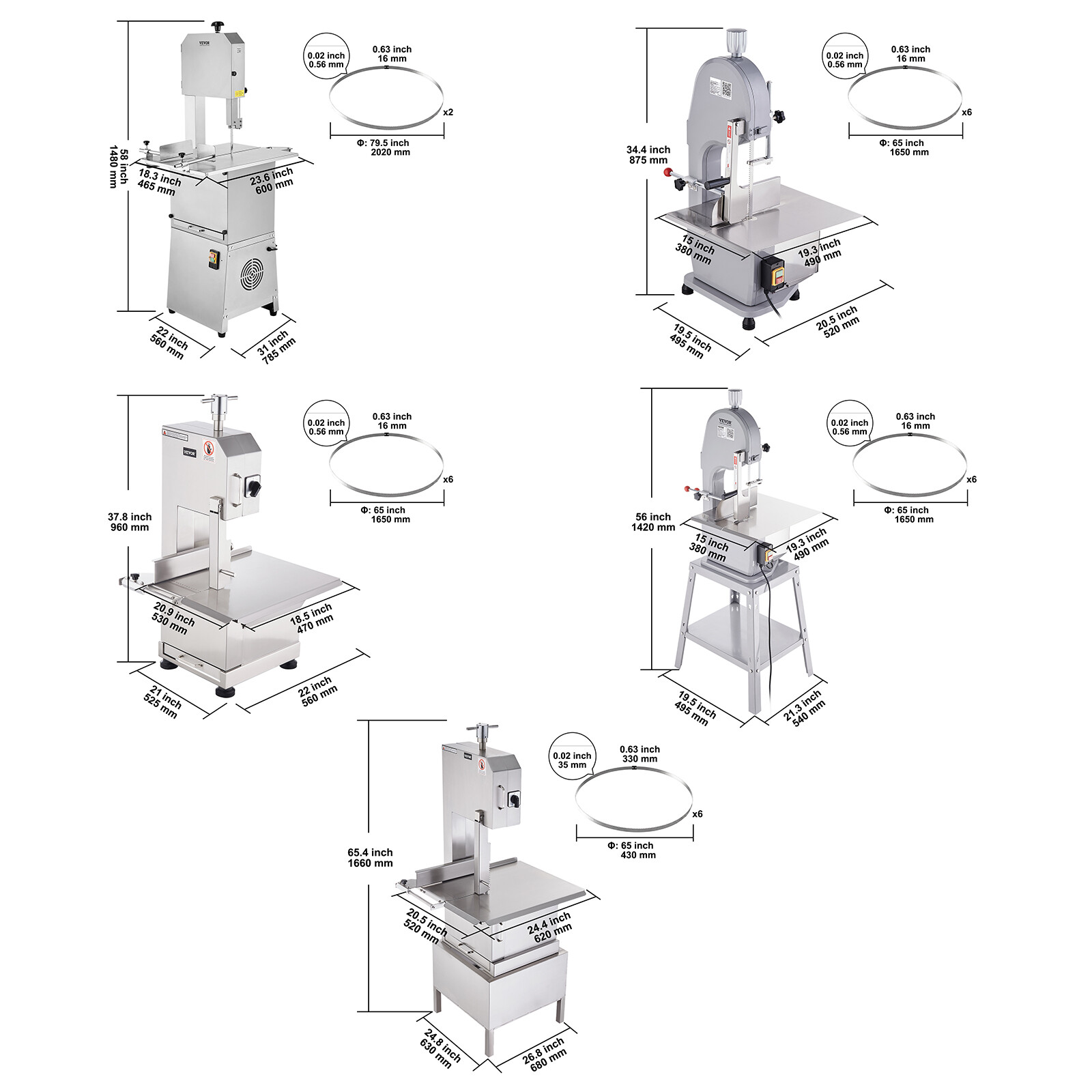 VEVOR Commercial Electric Meat Bandsaw Stainless Steel Bone Sawing Machine 110V