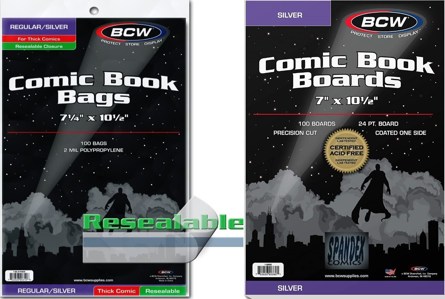 50 - BCW  Silver Thick Resealable 2MIL Poly Comic Book Bags & Backing Boards