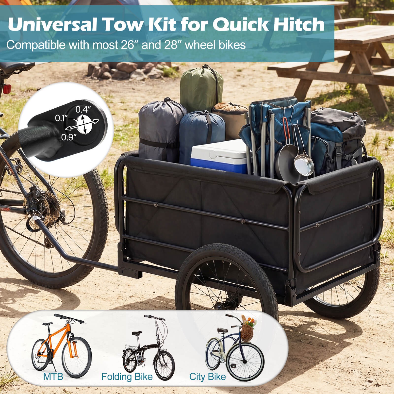 Bike Cargo Trailer, 220 LBS Metal Bicycle Wagon Cart with Universal Hitch