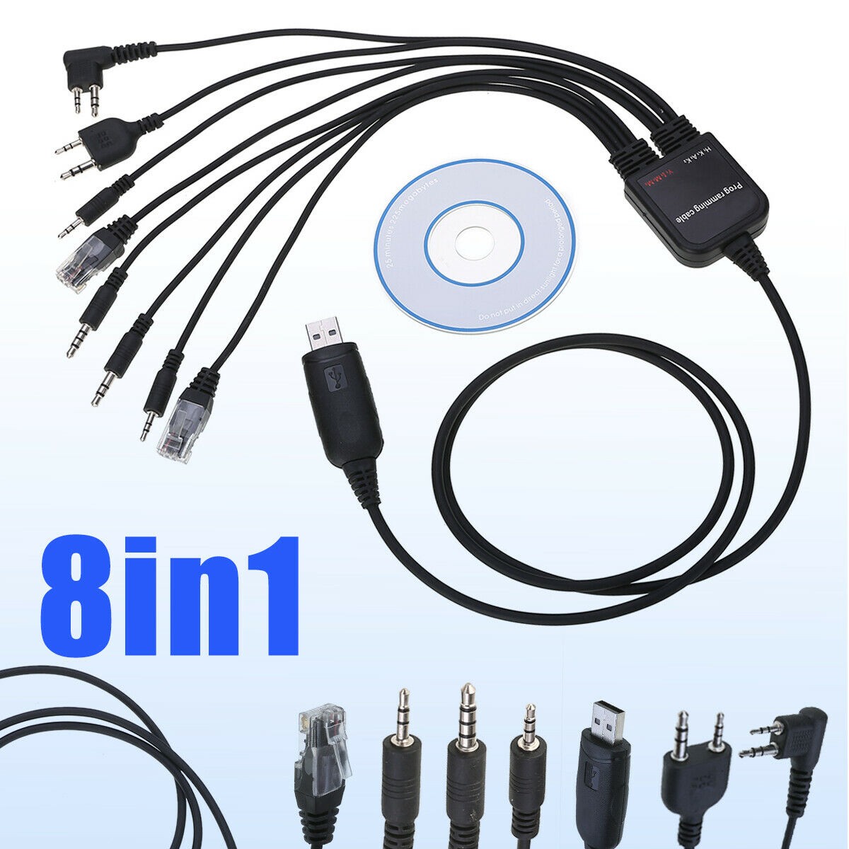 8 in 1 USB Programming Cable+Software CD For Motorola Baofeng Kenwood HYT Radio