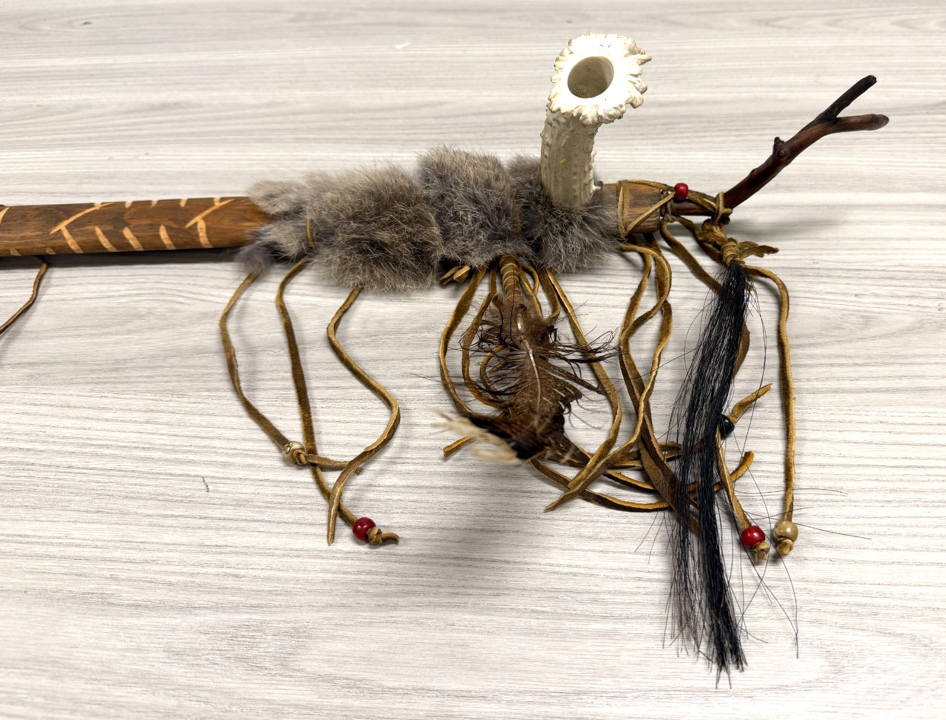 Replica Decorative Native American Deer Antler Peace pipe 29”